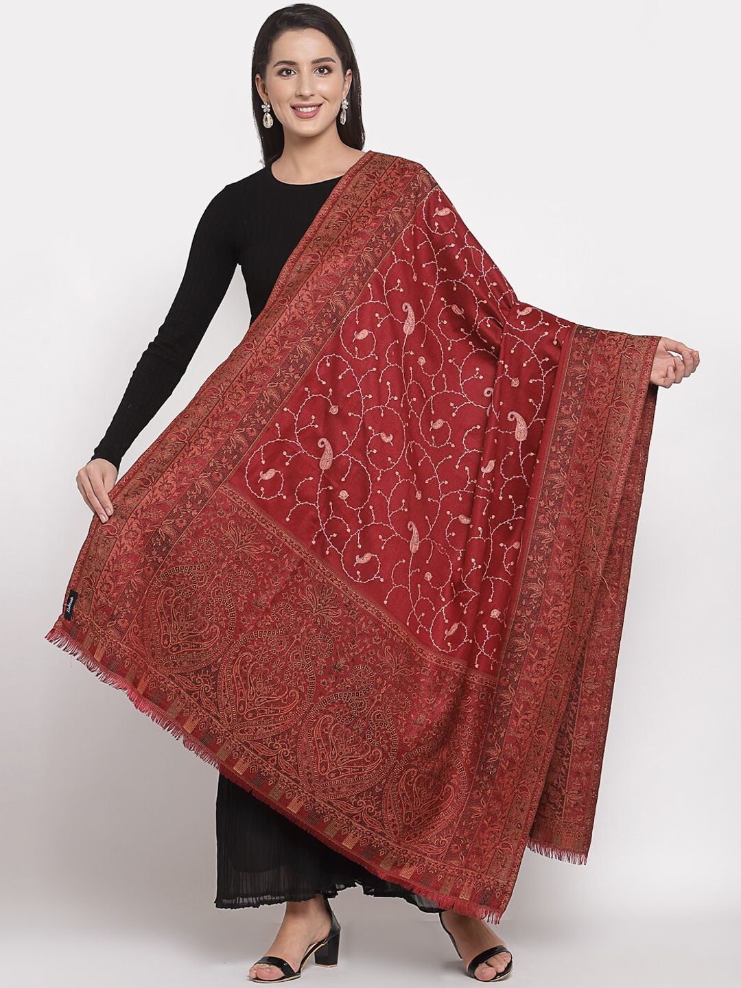 Pashtush Women Maroon & Brown Woven-Design Shawl Price in India