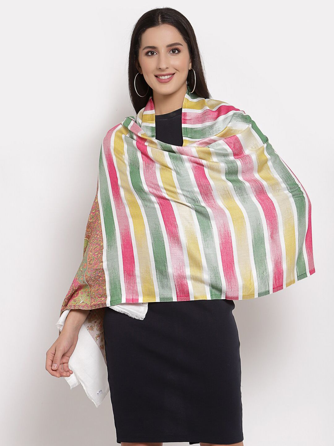 Pashtush Women White & Pink Striped Stole Price in India