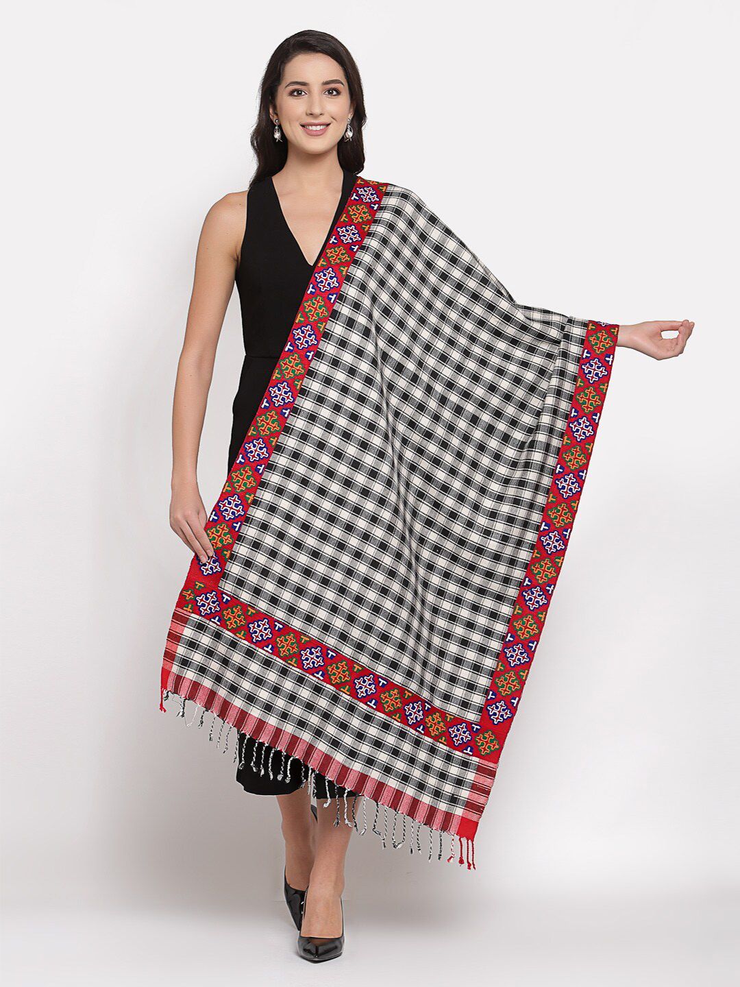 Pashtush Women White & Black Printed Stole Price in India