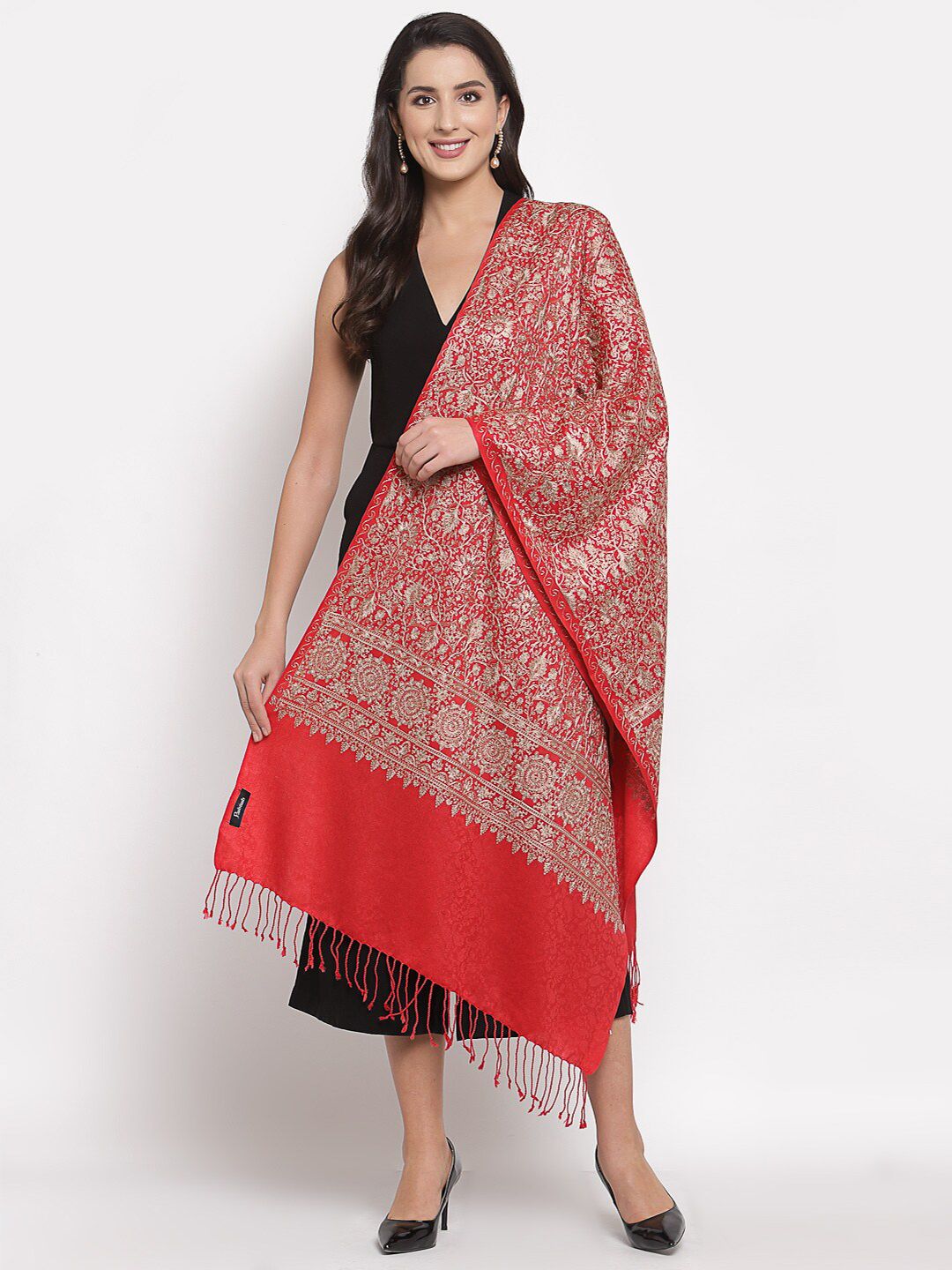 Pashtush Women Red & Gold-Toned Embroidered Stole Price in India