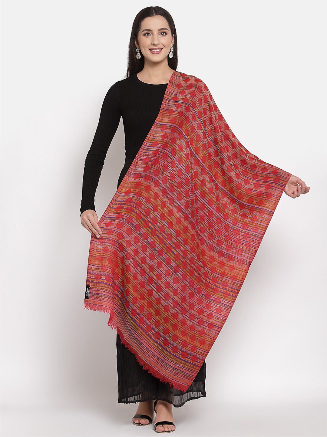 Pashtush Women Red & Blue Woven Design Woollen Stole Price in India