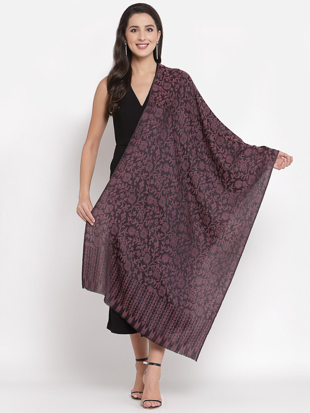 Pashtush Women Black & Pink Printed Stole Price in India