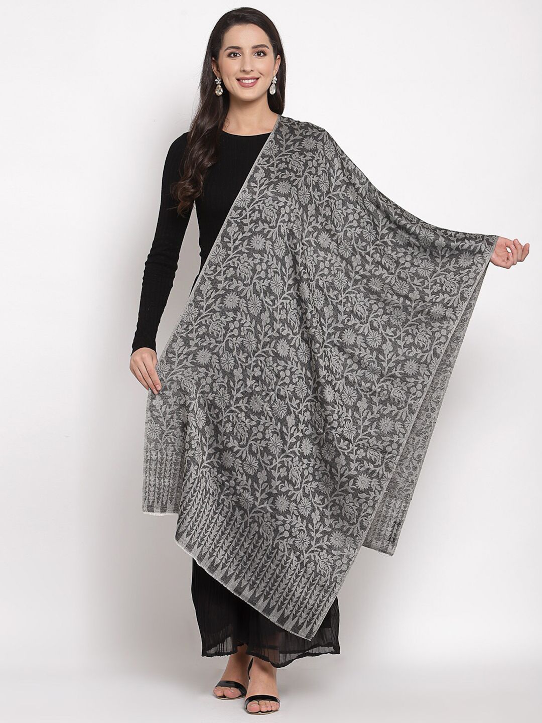 Pashtush Women Black & Grey Printed Stole Price in India