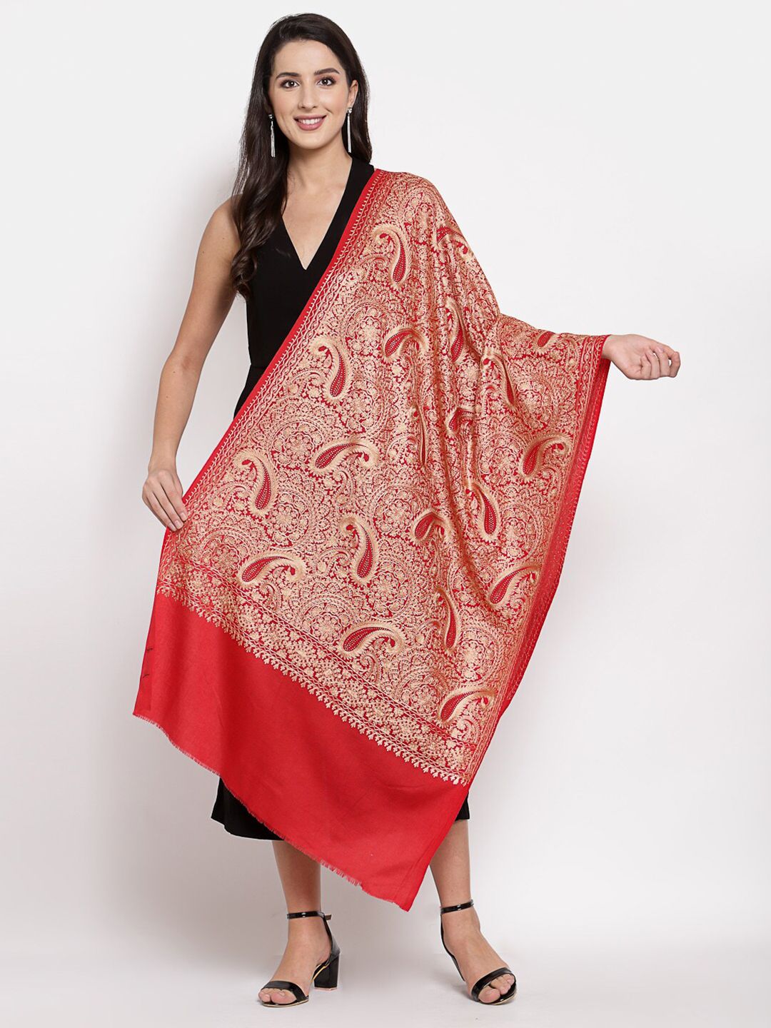 Pashtush Women Red & Gold-Toned Embroidered Stole Price in India