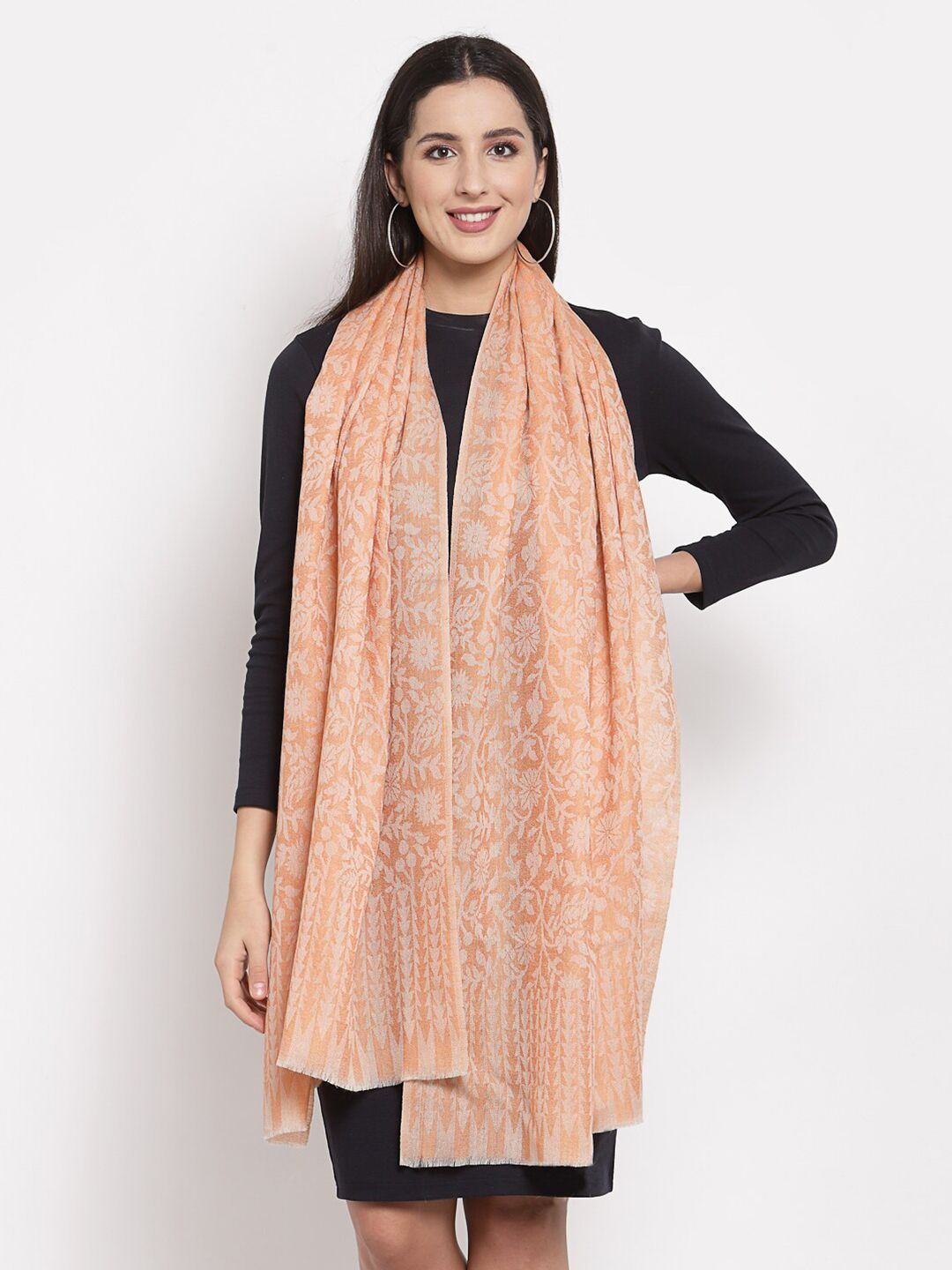 Pashtush Women Peach-Coloured Woven Design Stole Price in India