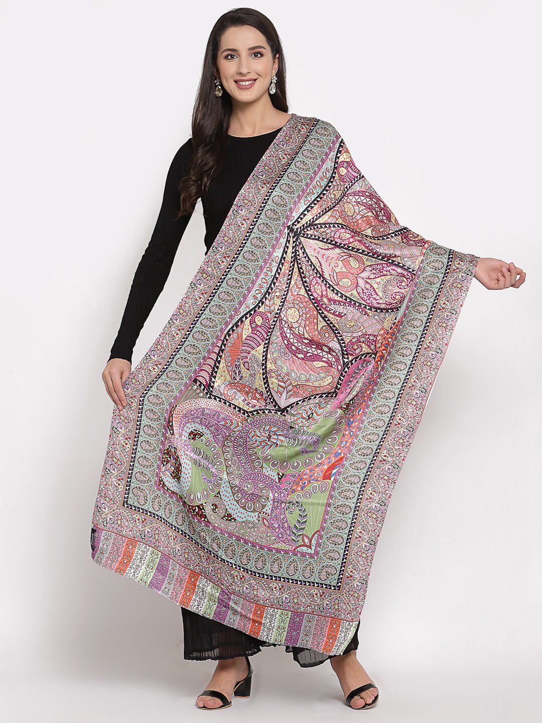 Pashtush Women Multicoloured Paisley Printed Designer Stole Price in India