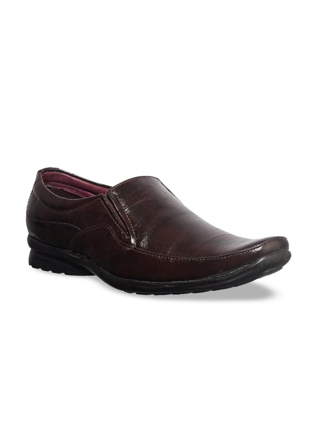 Khadims Men Brown Textured Formal Slip-On Shoes