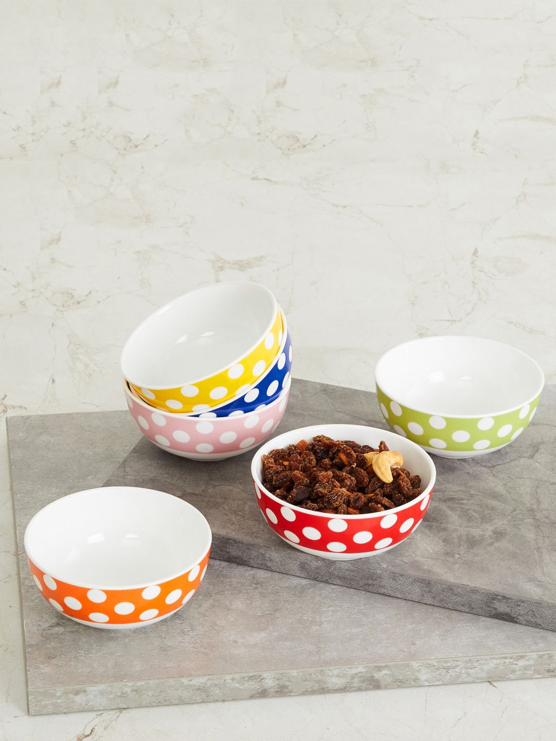 Home Centre Set Of 6 White & Red Printed Bone China Serving Bowl Price in India