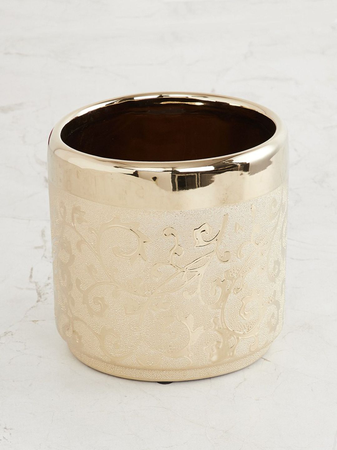 Home Centre Gold-Toned & Beige Textured Ajmer Ceramic Planter Price in India