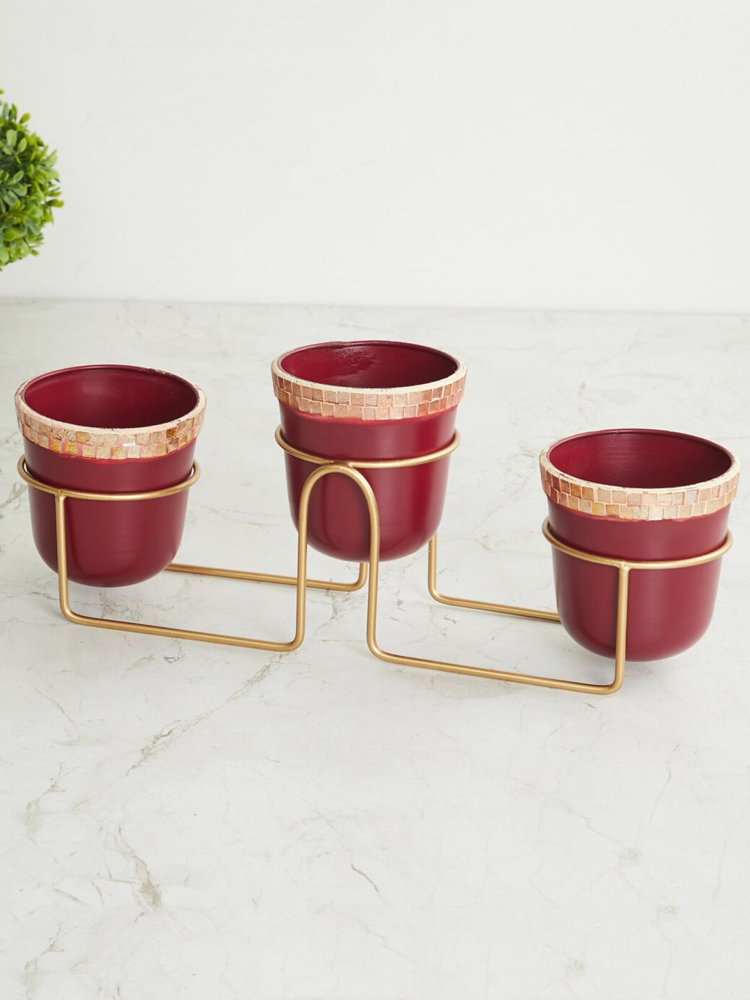 Home Centre Red & Gold-Toned Textured Metal Planter With Stand Price in India