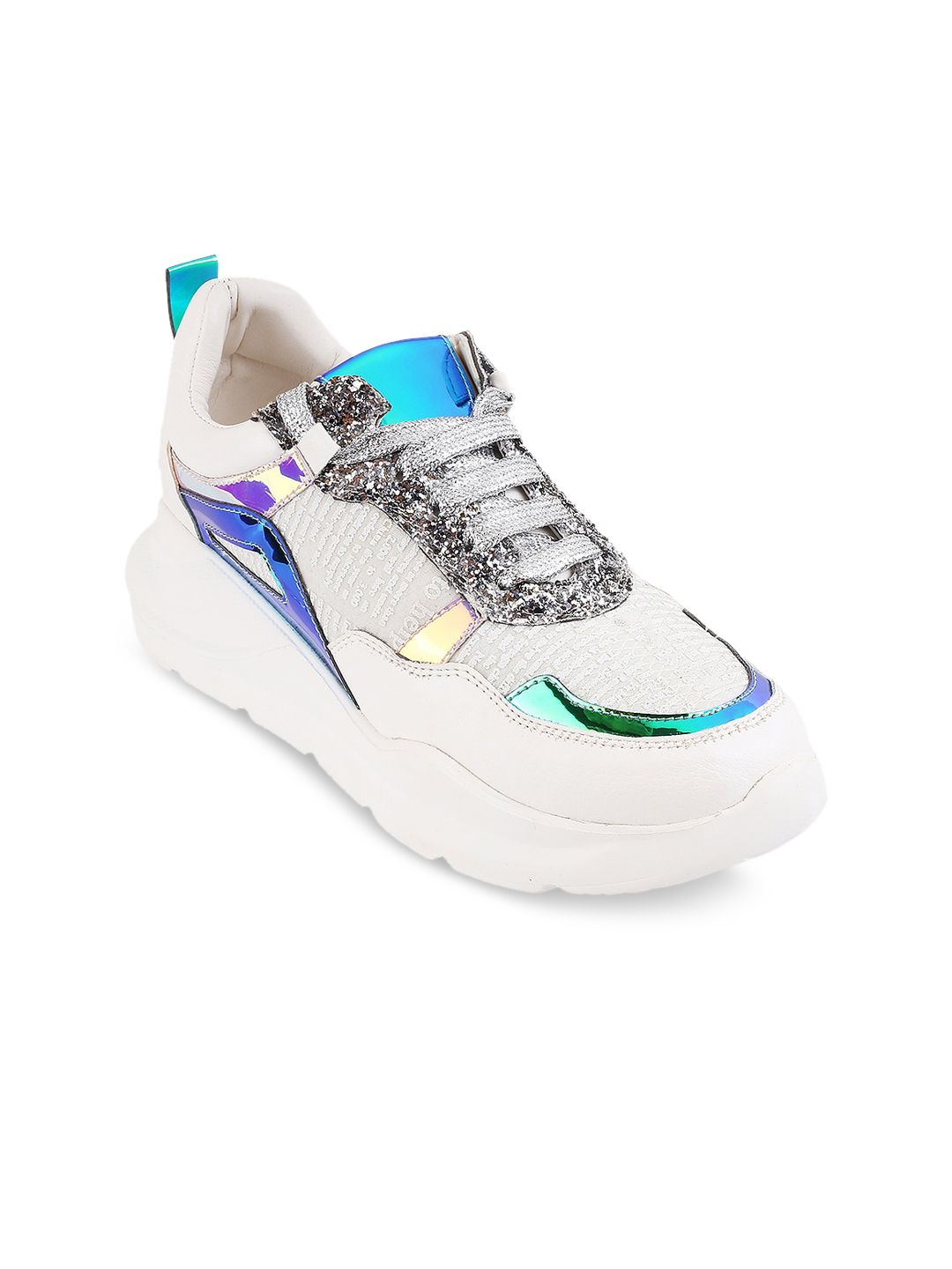 Catwalk Women White & Silver-Toned Colourblocked Sneakers Price in India