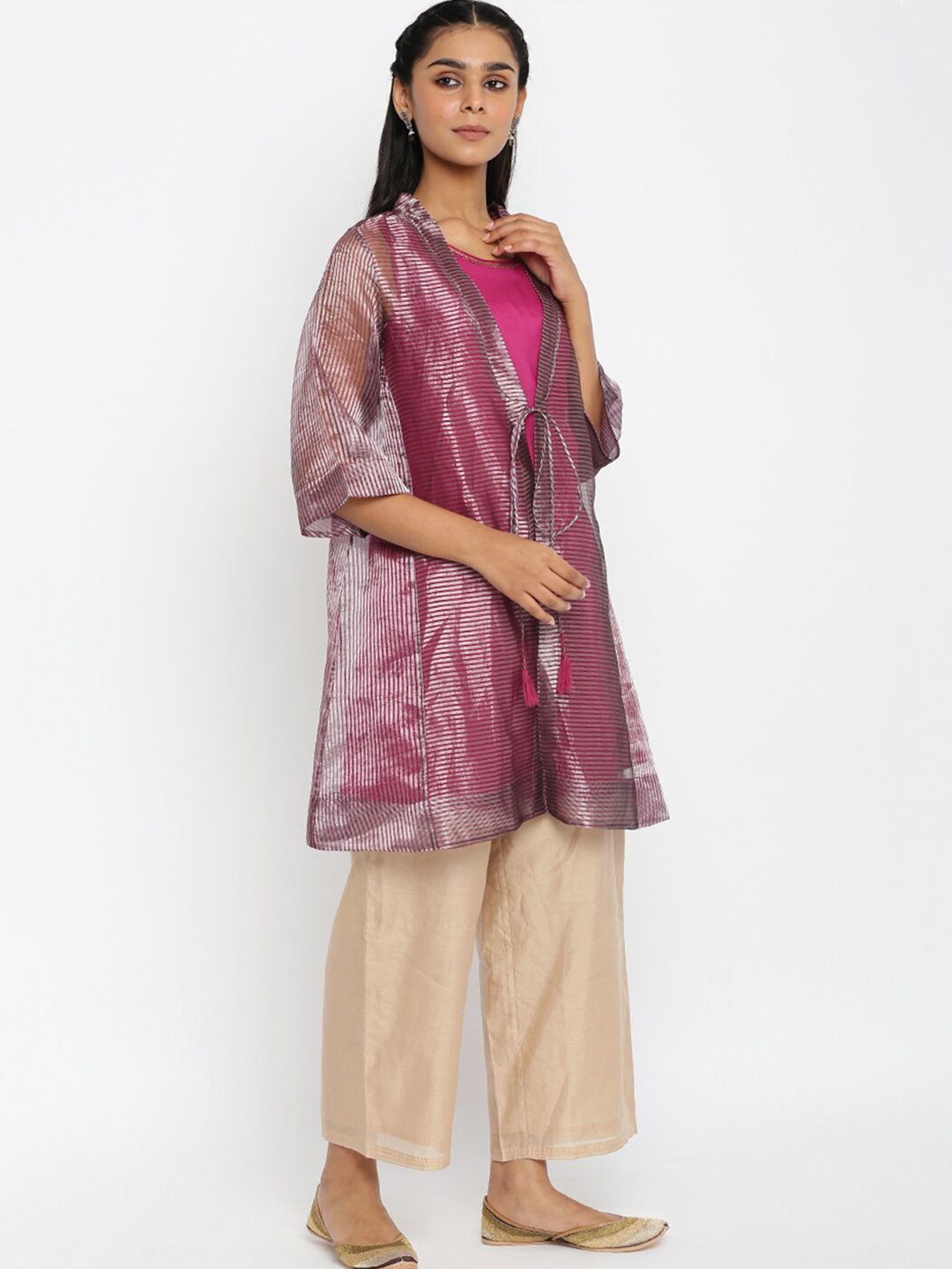 Fabindia Woman Pink & Beige Silk Organza Tunic Price in India