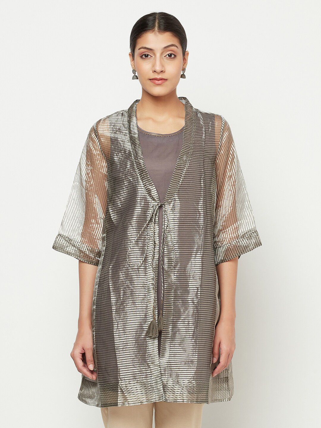 Fabindia Grey Silk Striped Tunic Price in India