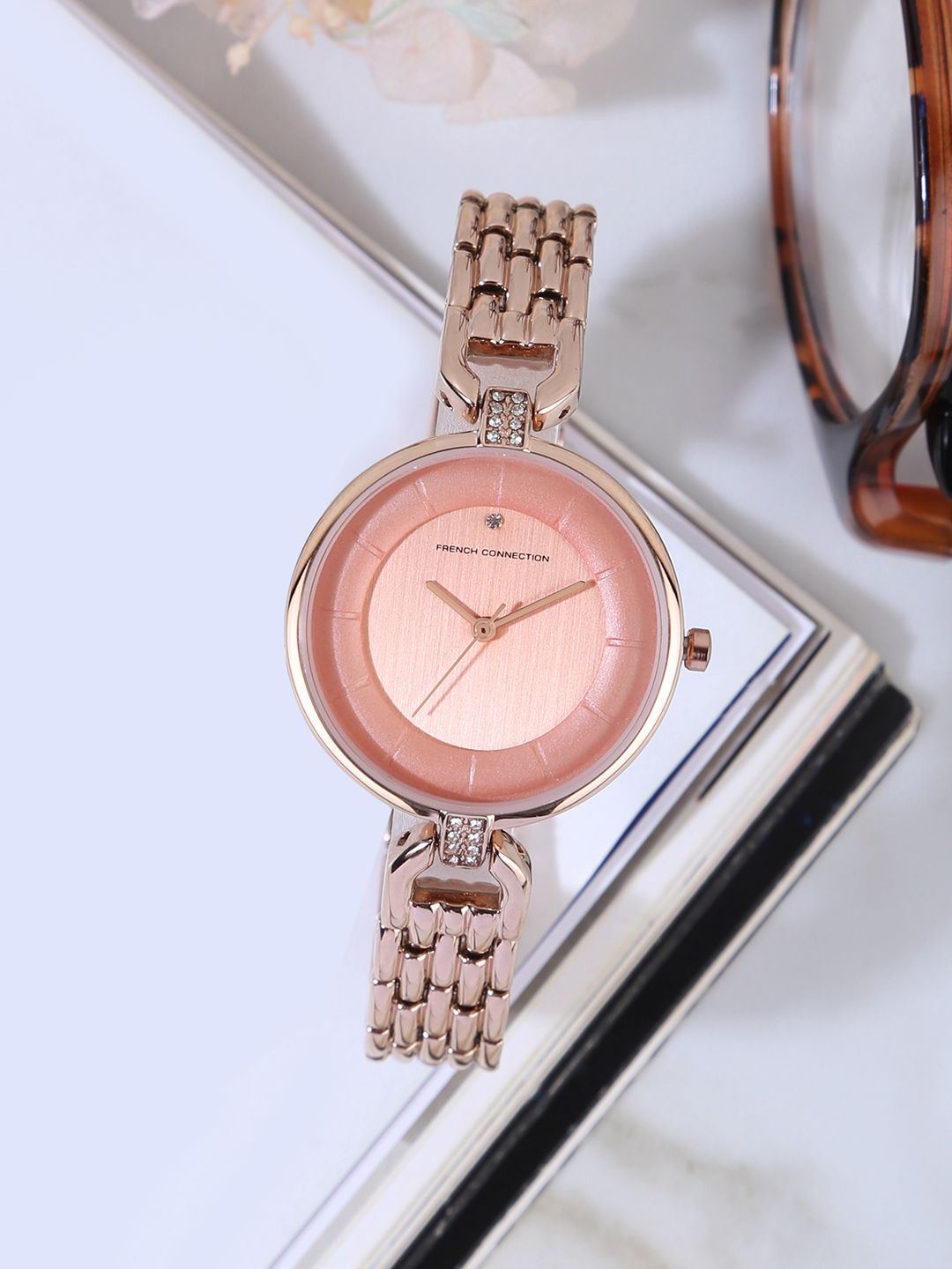 French Connection Women Rose Gold-Toned Dial & Rose Gold-Plated Straps Watch FC25RGM Price in India