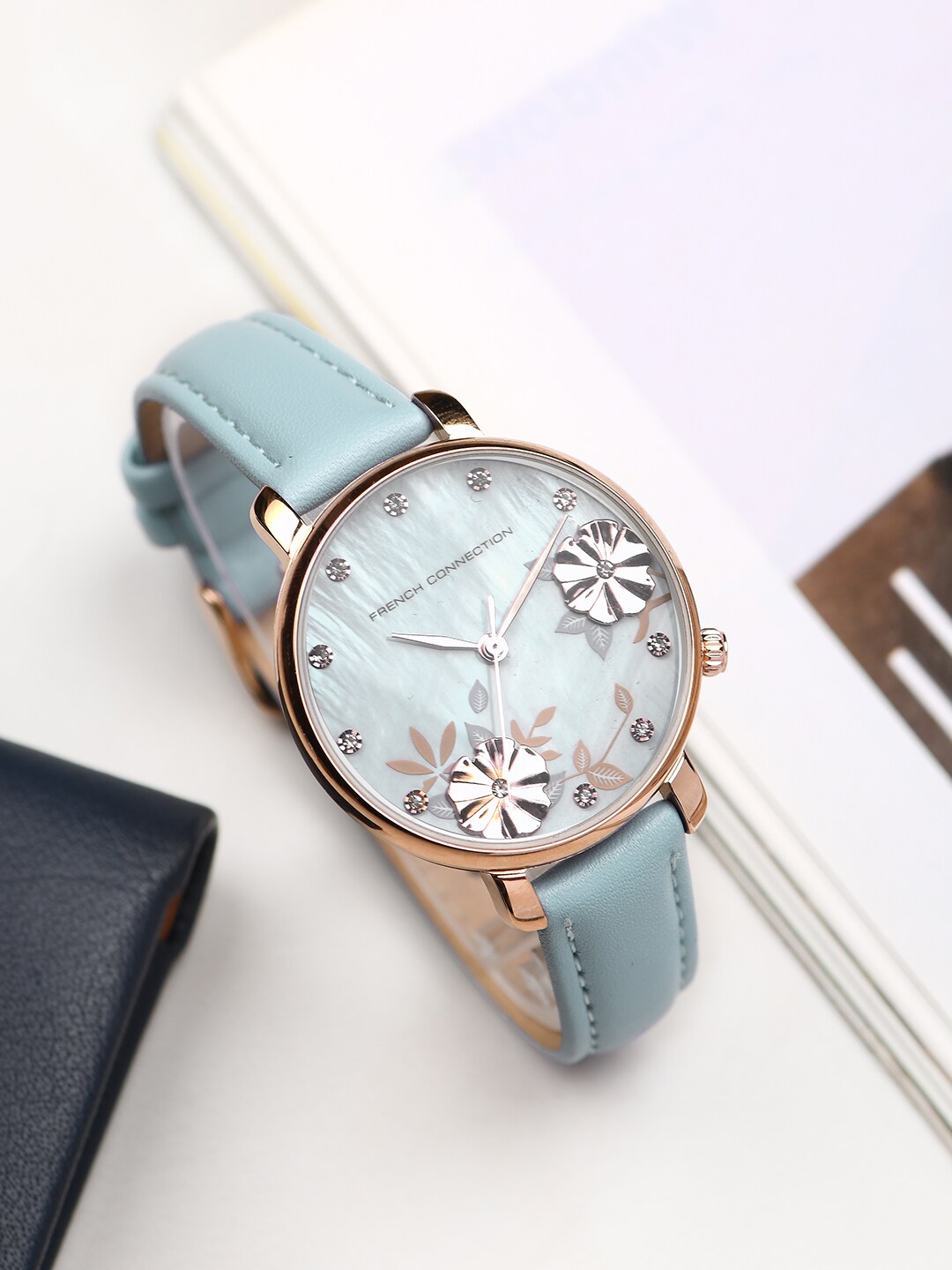 French Connection Women Grey Dial & Grey Leather Straps Analogue Watch FC21BE Price in India