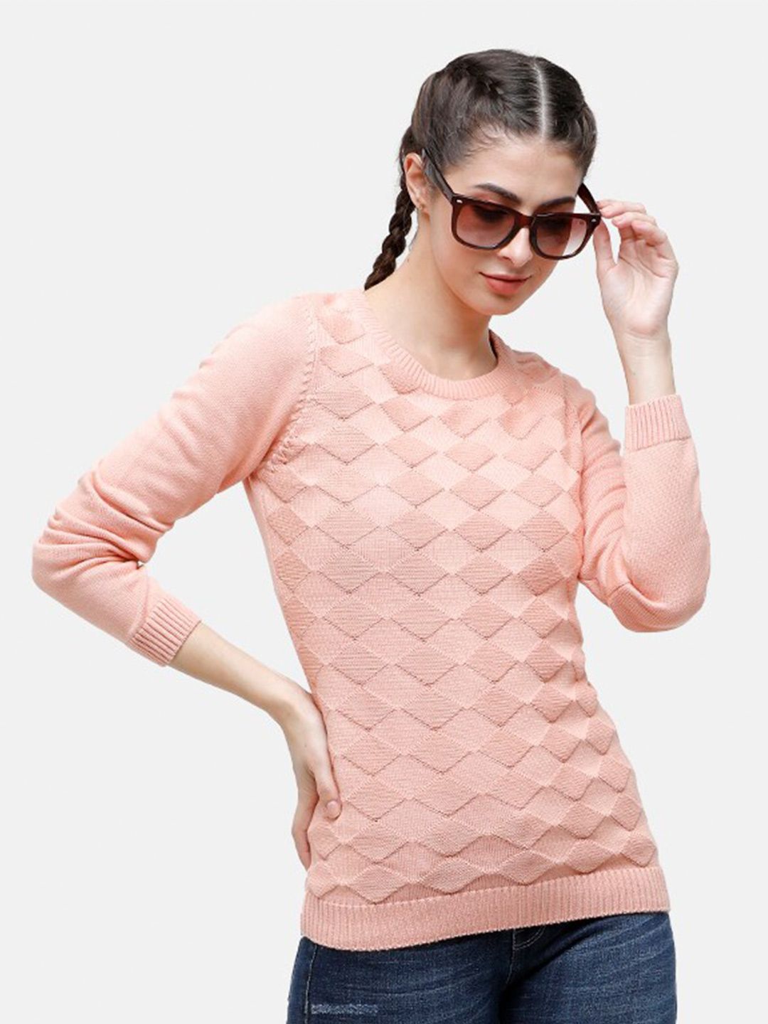 98 Degree North Women Pink Woven Design Pullover Price in India