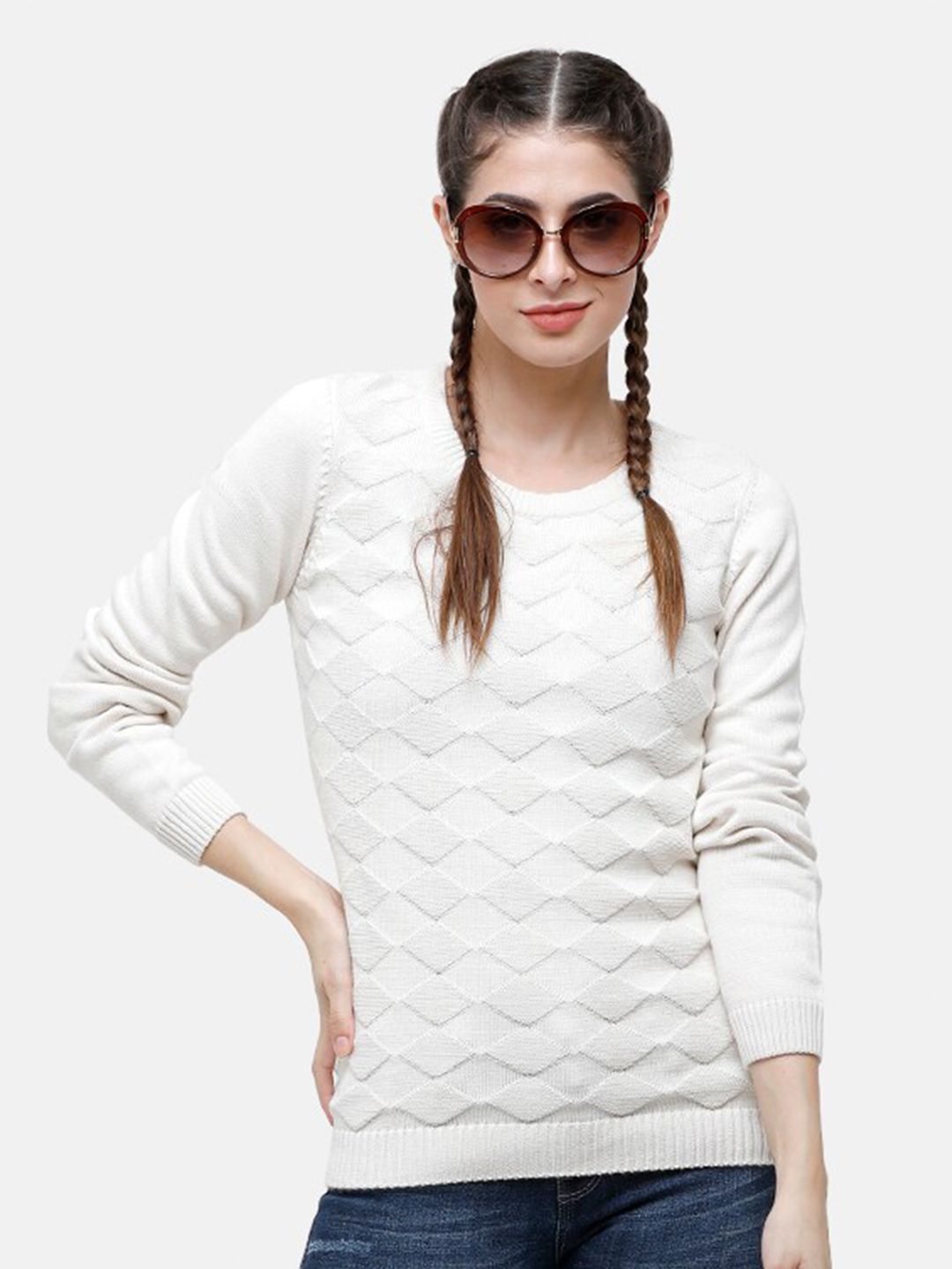 98 Degree North Women Off White Pullover Price in India
