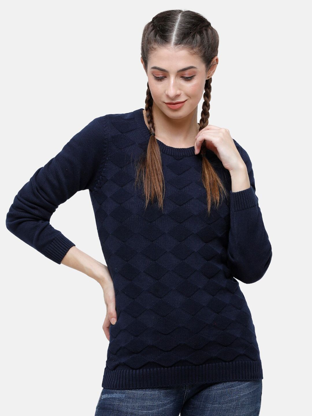 98 Degree North Women Navy Blue Pullover Price in India