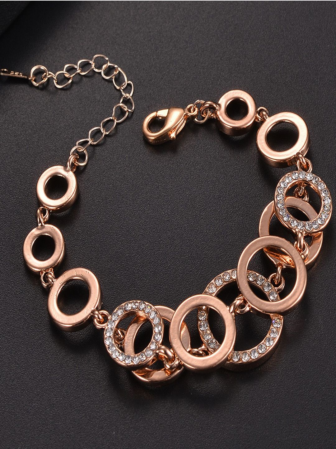 Shining Diva Fashion Women 18k Rose Gold-Plated  White Crystals Charm Bracelet Price in India