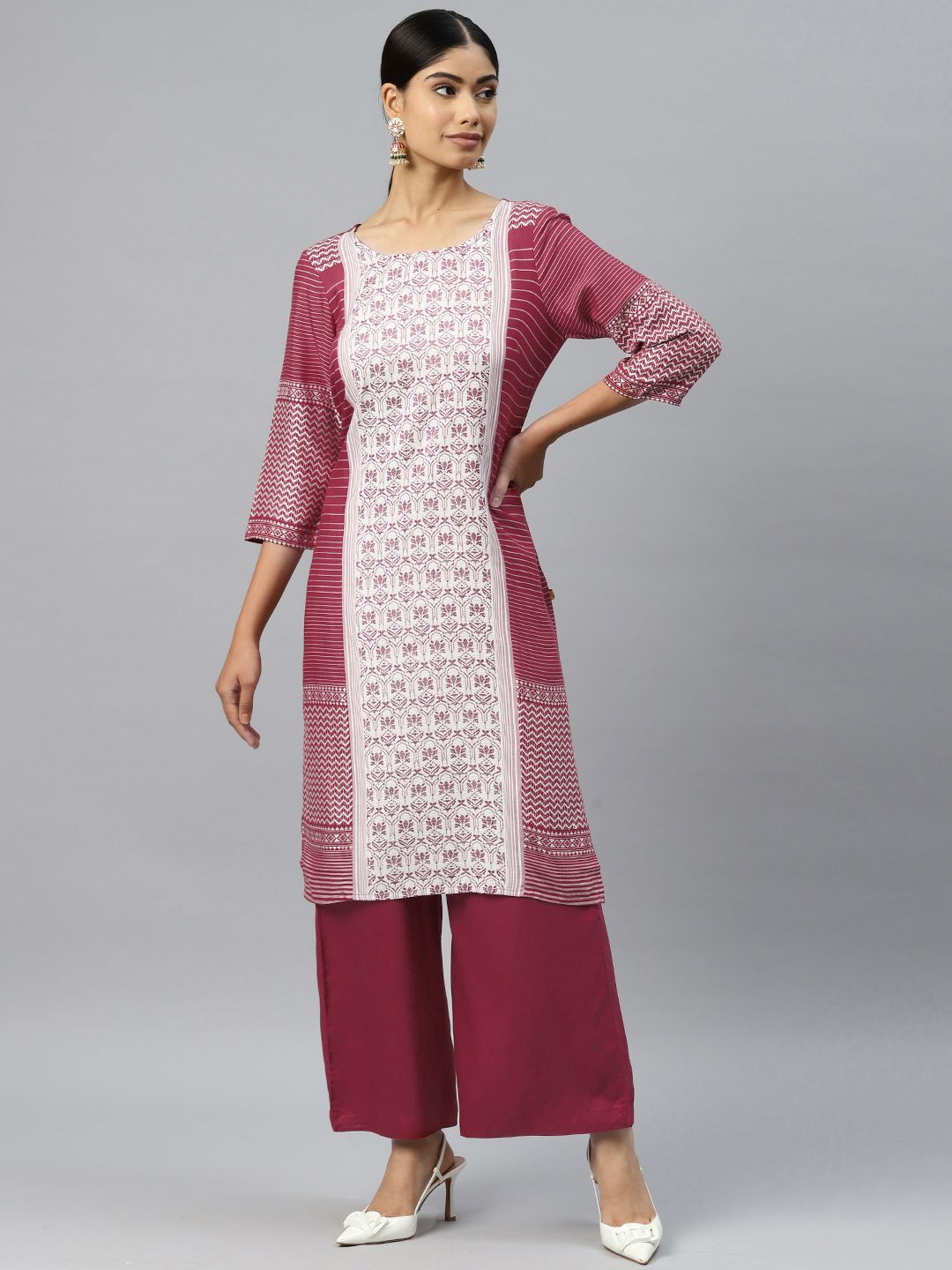 AURELIA AURELIA Ethnic Motifs Woven Designed Straight Regular Kurta with Palazzos