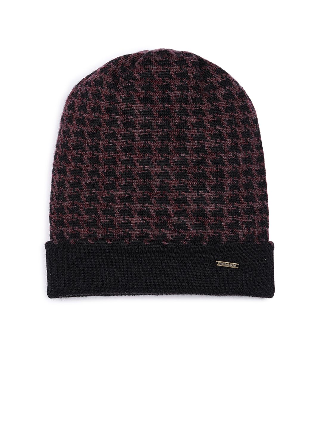 Kosha Women Women Black & Burgundy Pure Merino Wool Reversible Beanie Price in India