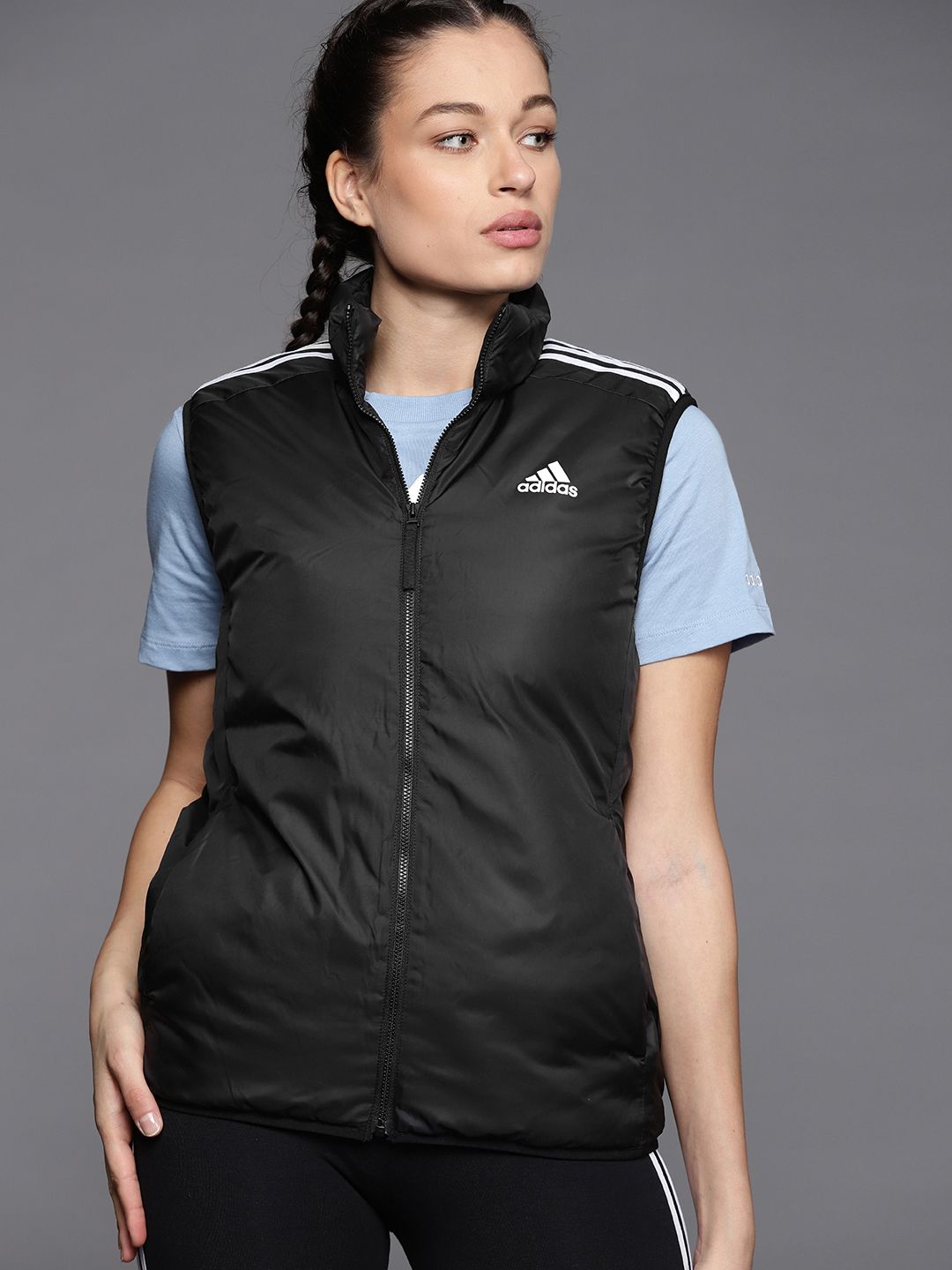 ADIDAS Women Black Solid Essential Insulated Vest Sporty Jacket Price in India