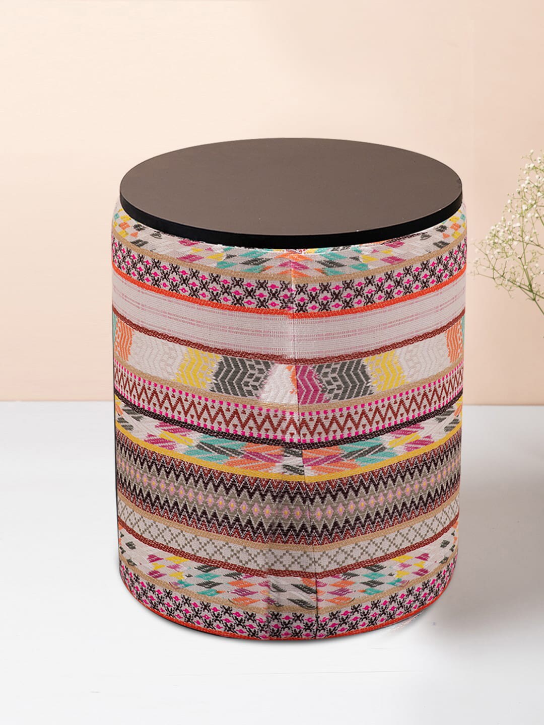 Nestroots Multicoloured Self Design Storage Ottoman Price in India