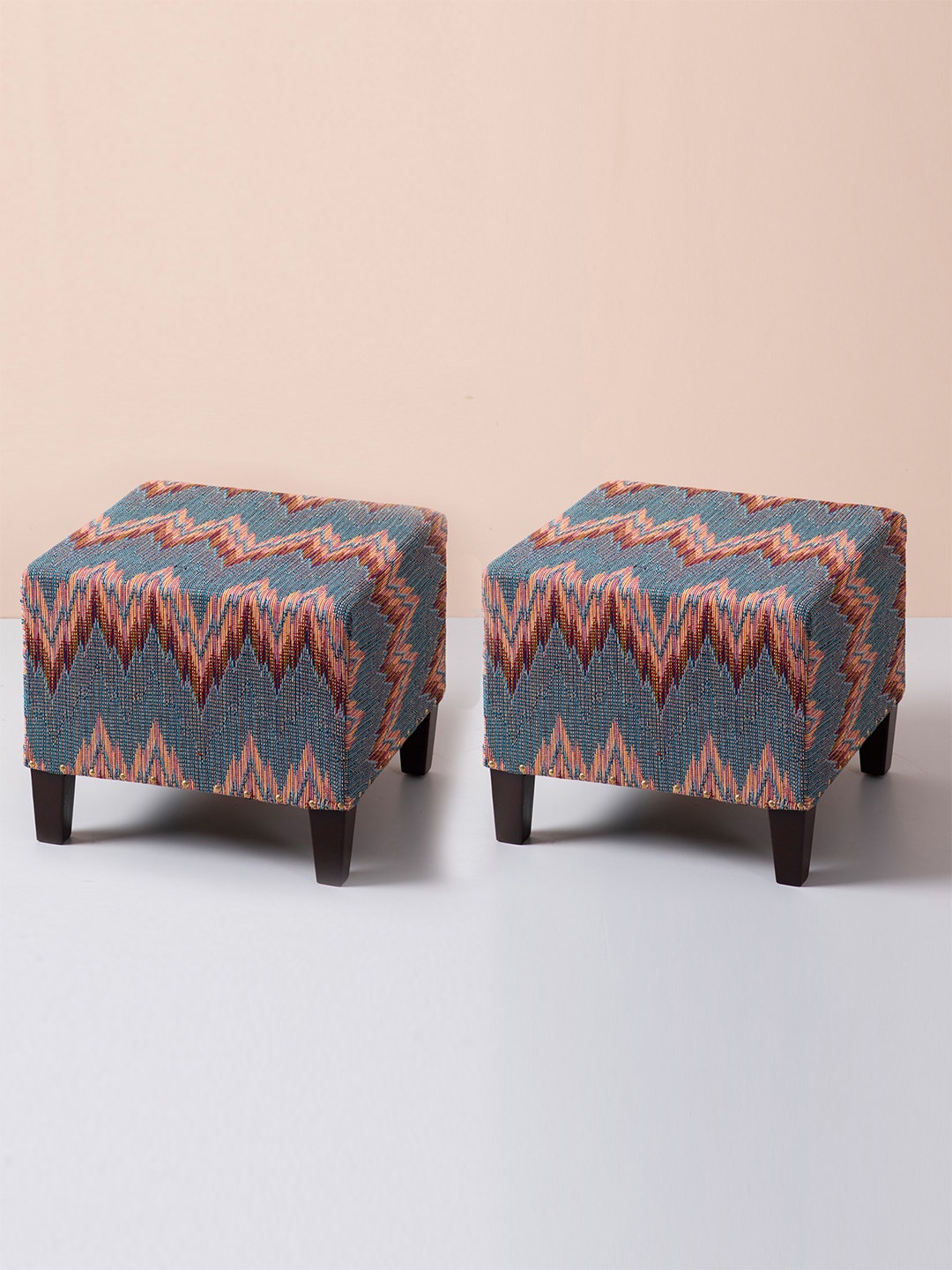 nestroots Set of 2 Multicoloured Square Shape Sitting Wide Ottomans Price in India