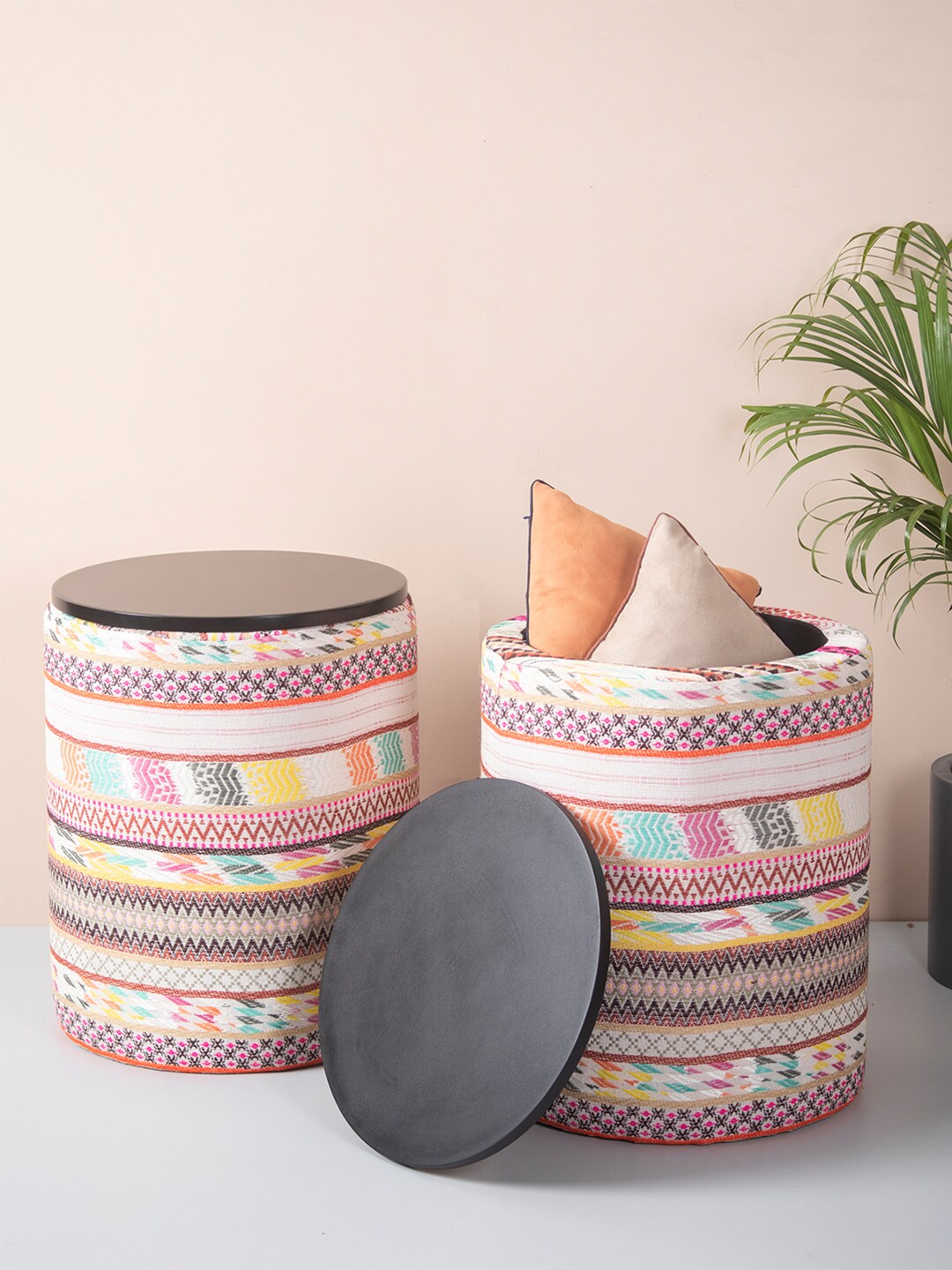 nestroots Multi Set of 2 Cylinder Shape Storage Ottoman Price in India