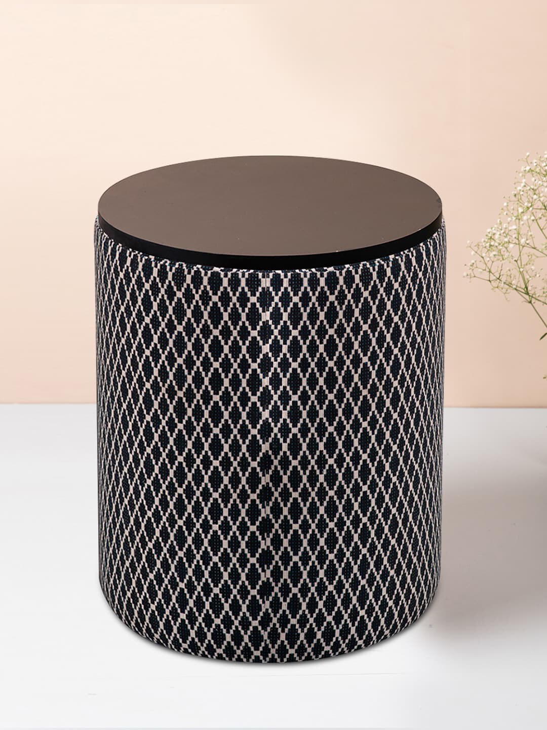 nestroots Black Cylindrical Pouffy Storage Ottoman Price in India