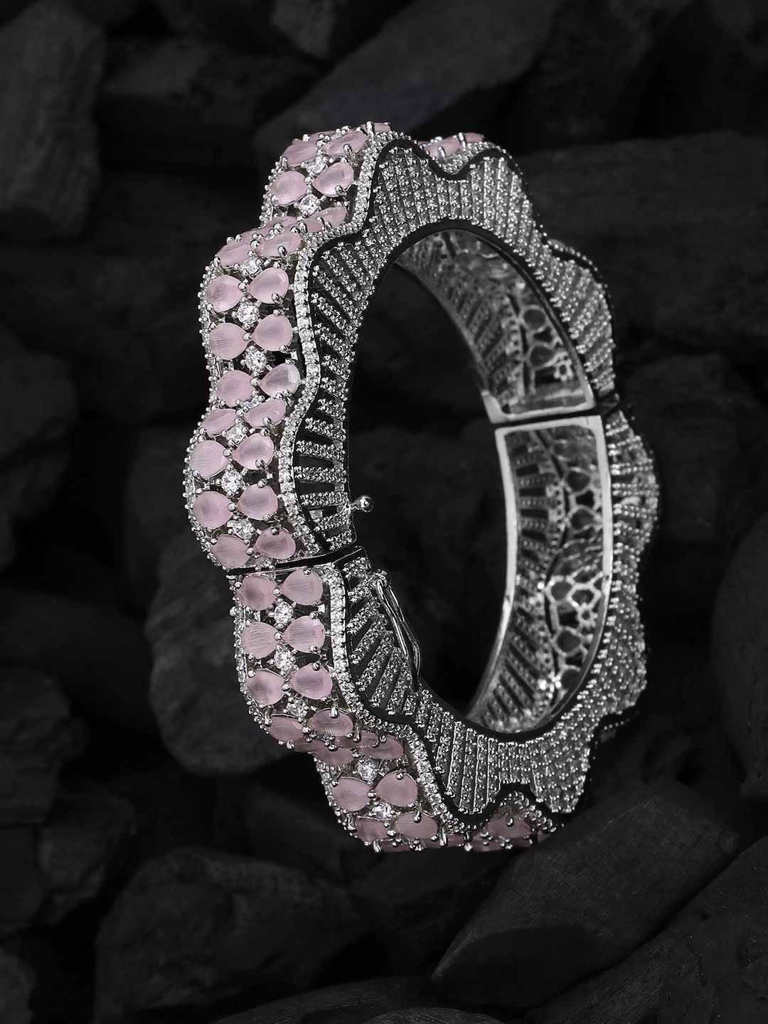 Adwitiya Collection Women 24CT Rhodium Silver-Plated CZ Stone-Studded Bracelet Price in India