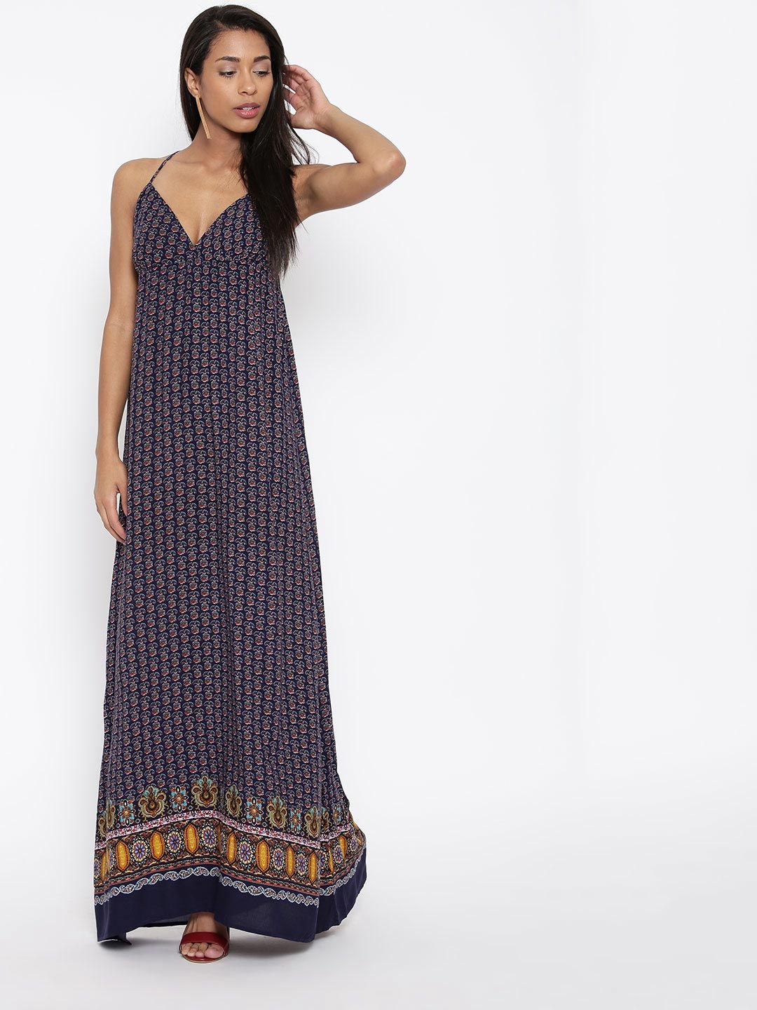 Buy FOREVER 21 Women Navy Blue Printed Maxi Dress - Dresses for Women  1574621
