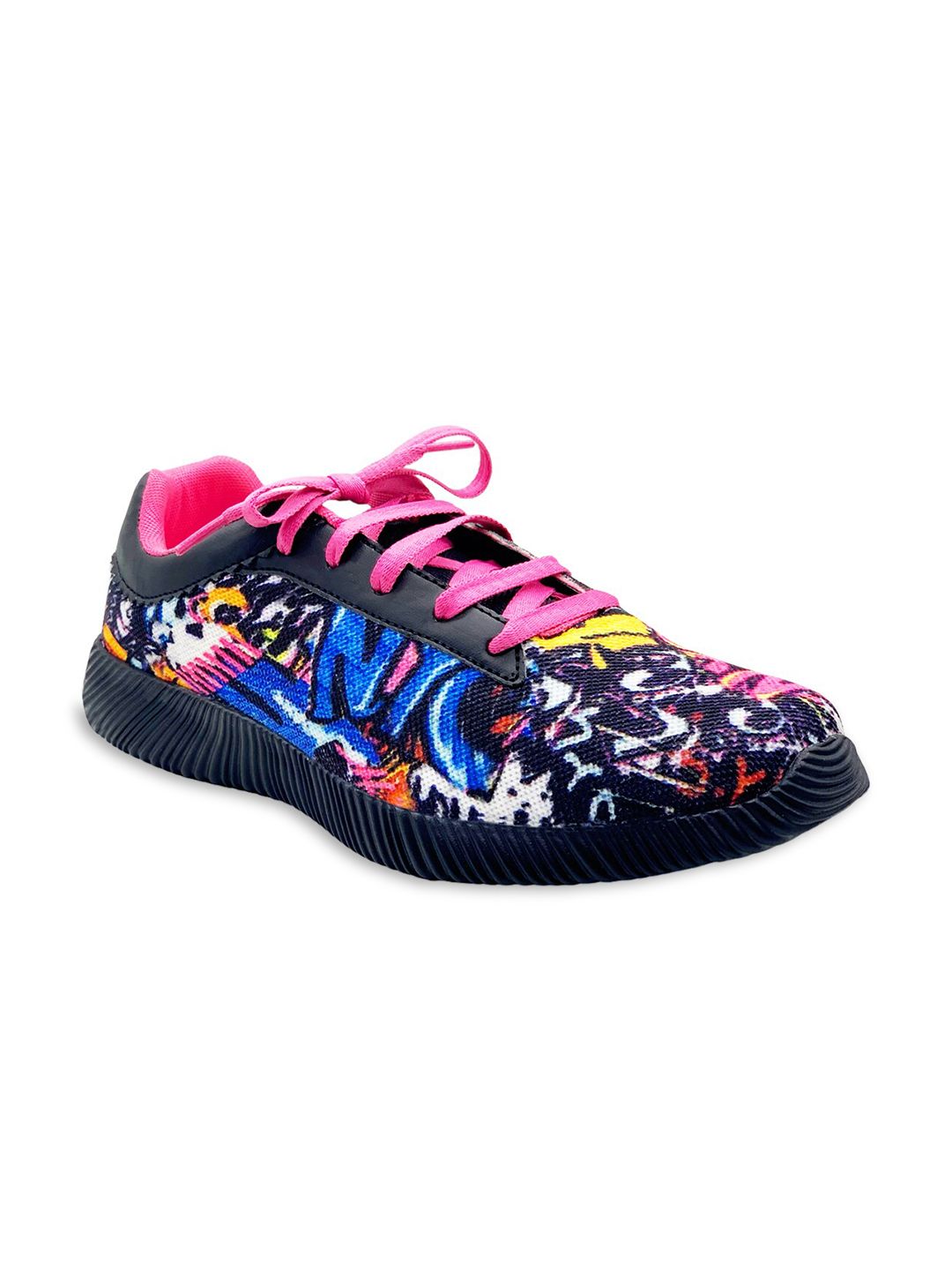 KazarMax Women Black Mesh Walking Non-Marking Graffiti Sneaker Shoes Price in India