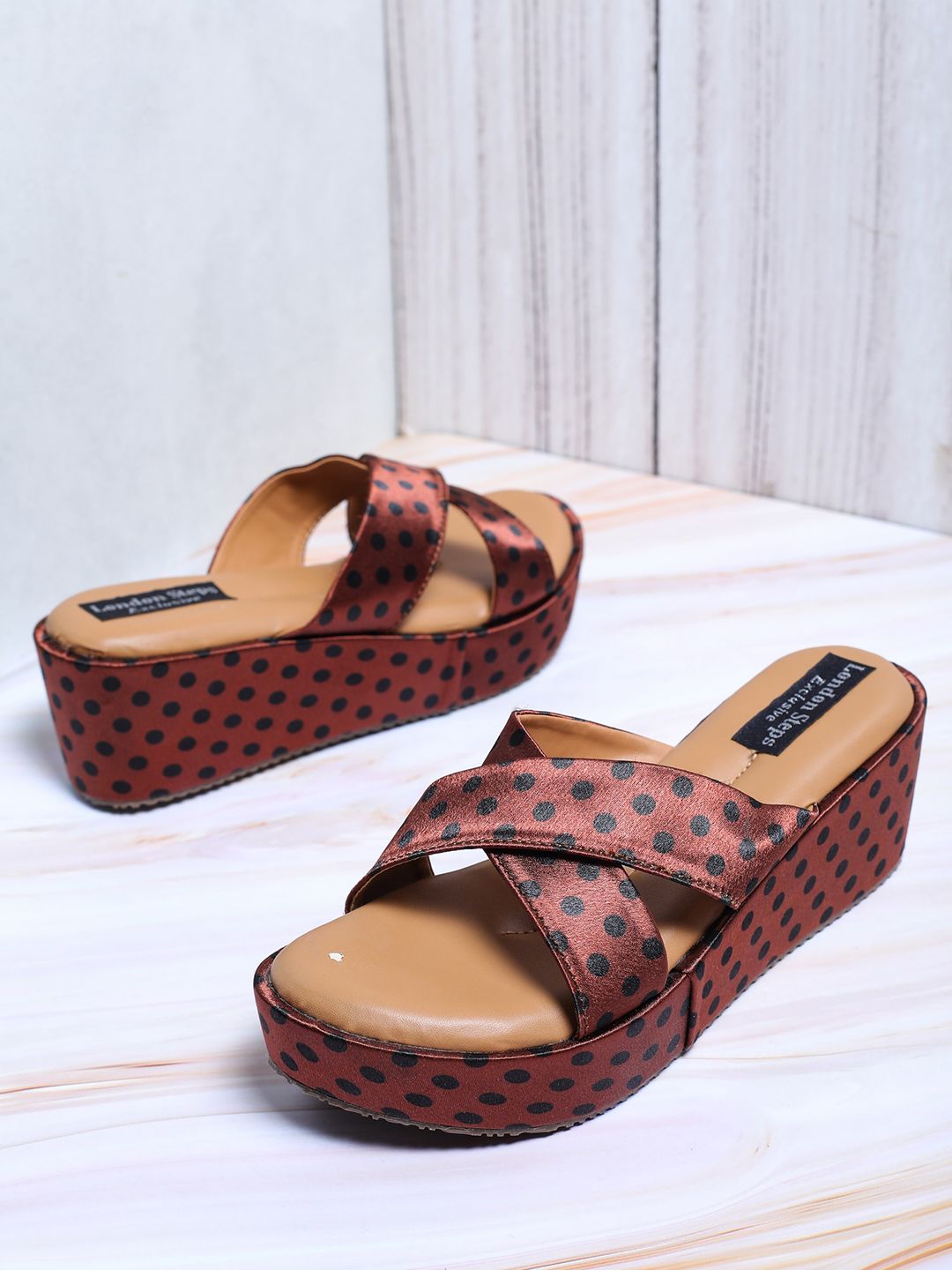 LONDON STEPS Copper-Toned Printed Wedge Sandals Price in India