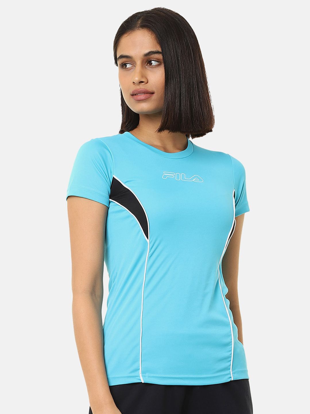 FILA Women Blue & White Brand Logo Printed Outdoor T-shirt Price in India