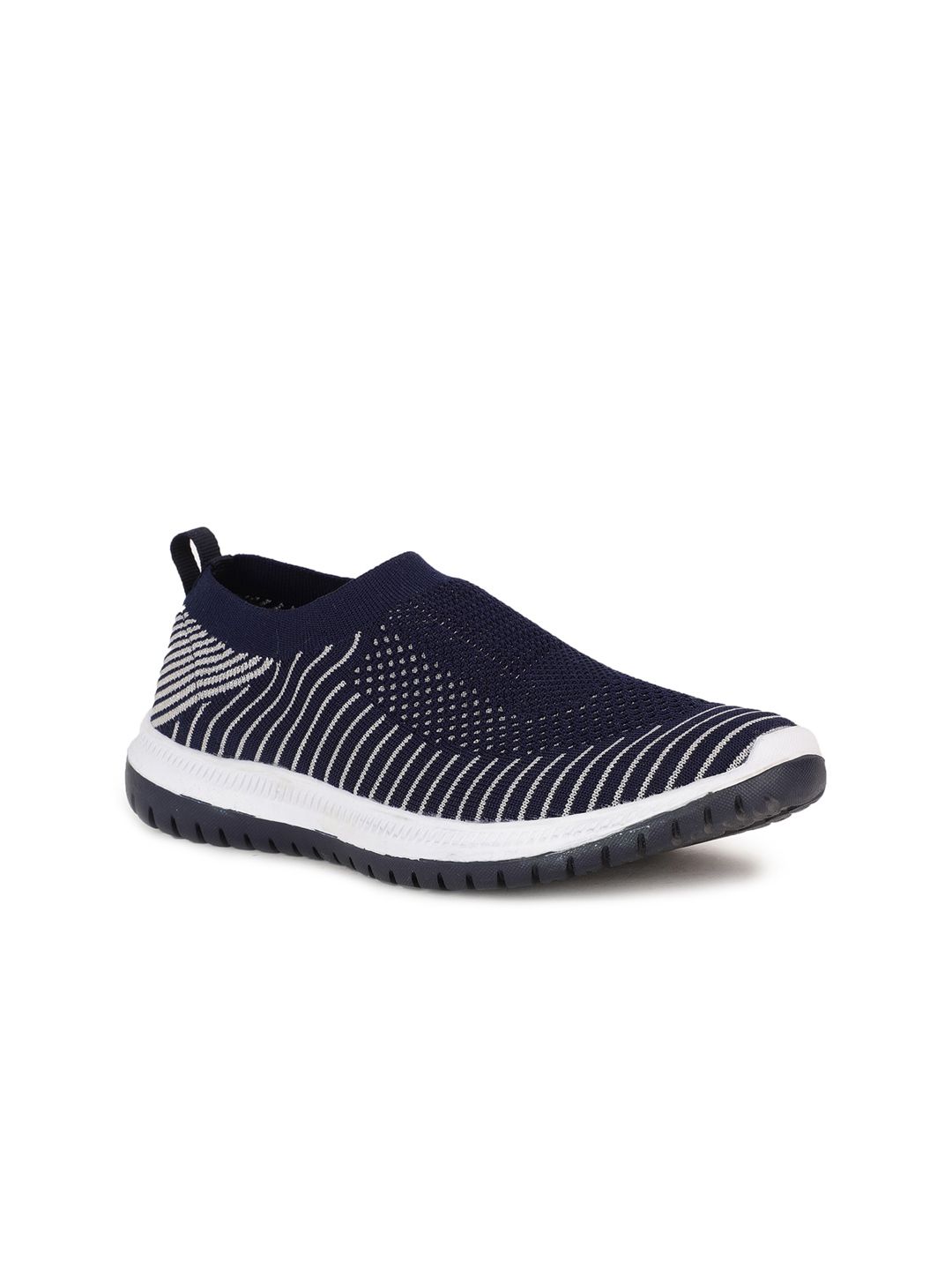 Bata Women Navy Blue Striped PU Slip-On Sneakers Price in India