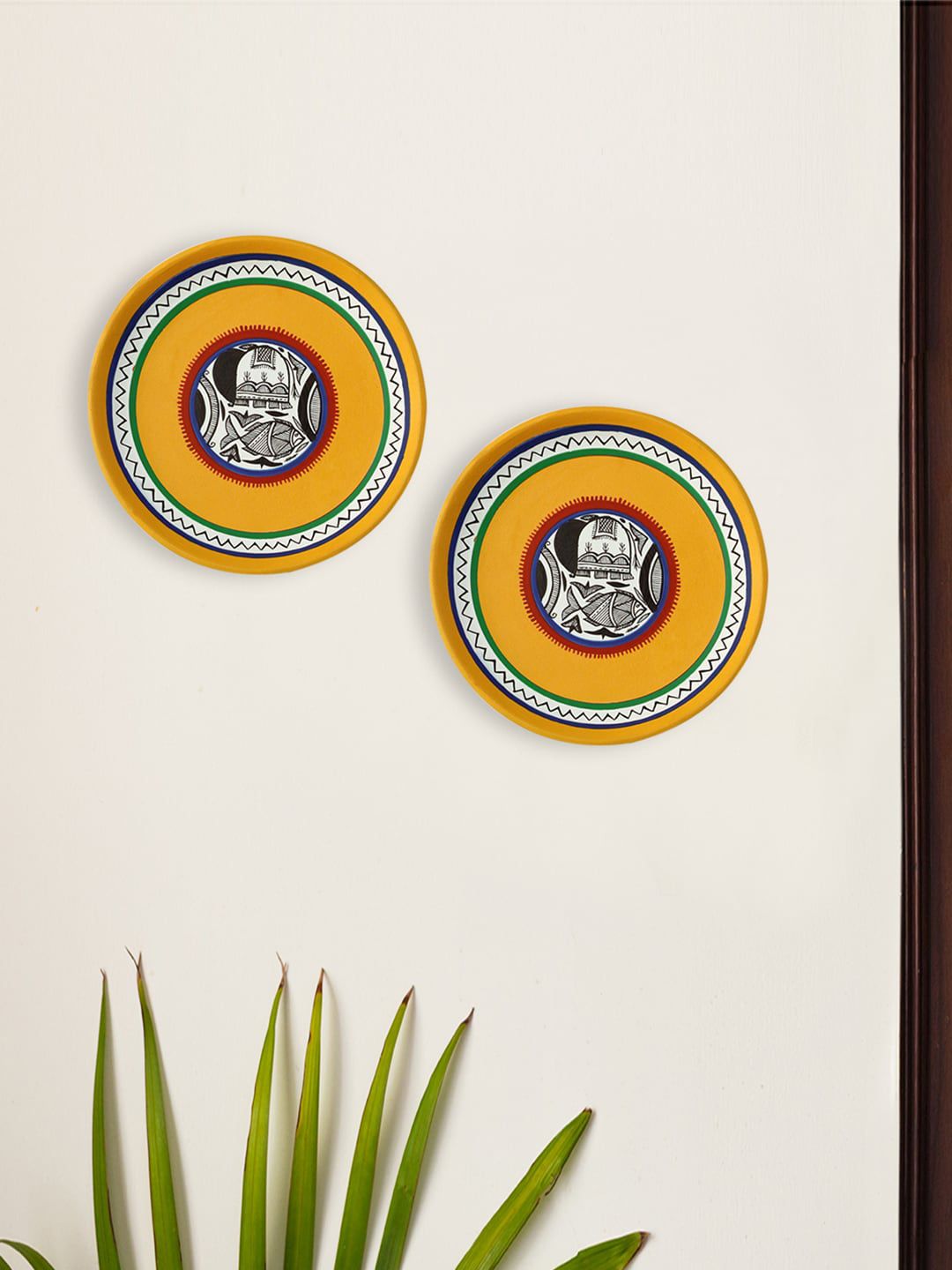 ExclusiveLane Set of 2 Terracotta Madhubani Wall Plates Handpainted Wall Decor Price in India