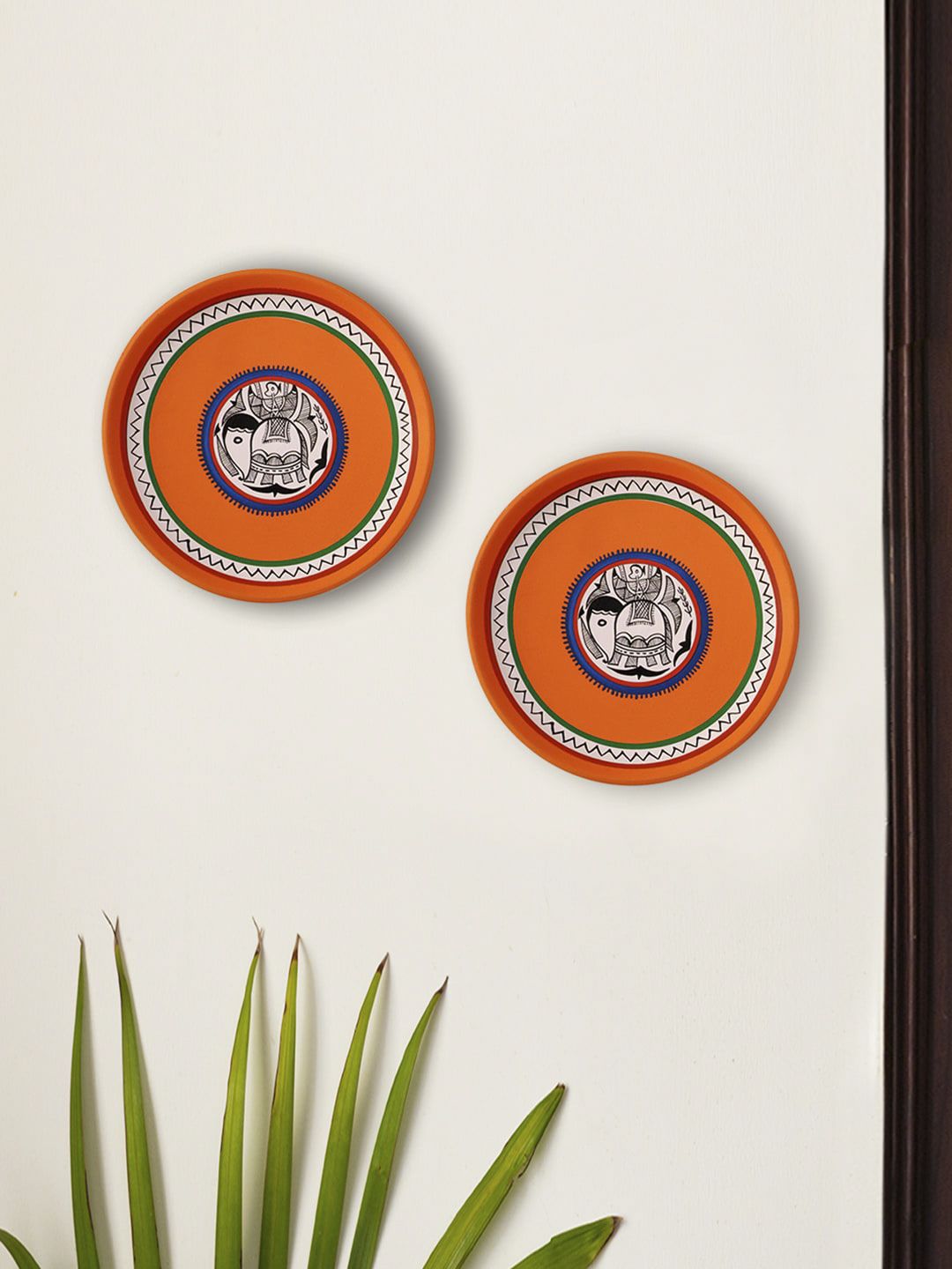 ExclusiveLane Set of 2 Terracotta Madhubani Wall Plates Handmade Wall Decor Price in India