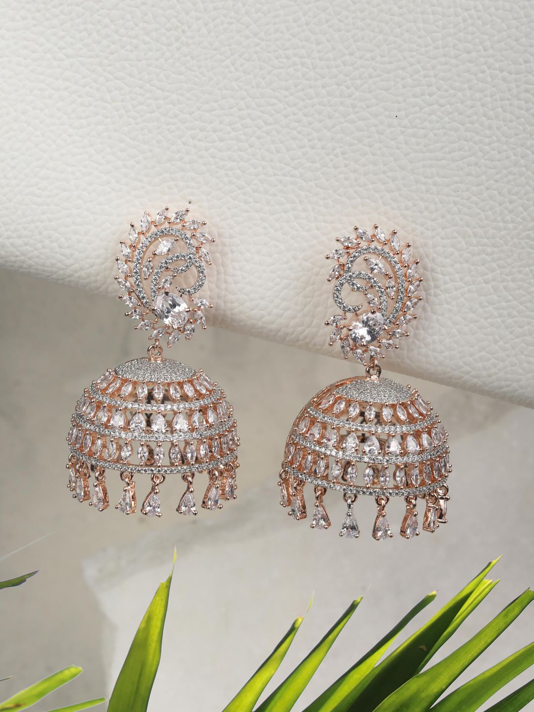 Priyaasi Rose Gold-Plated Dome Shaped Jhumkas Price in India