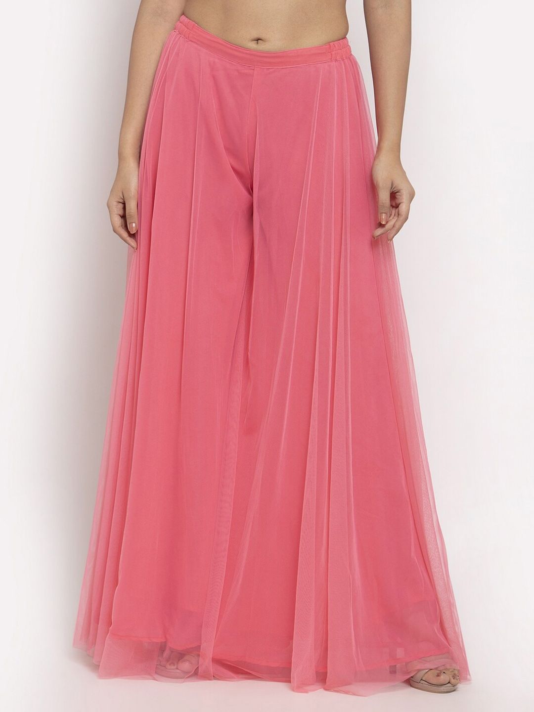Just Wow Women Pink Flared Crepe Palazzos