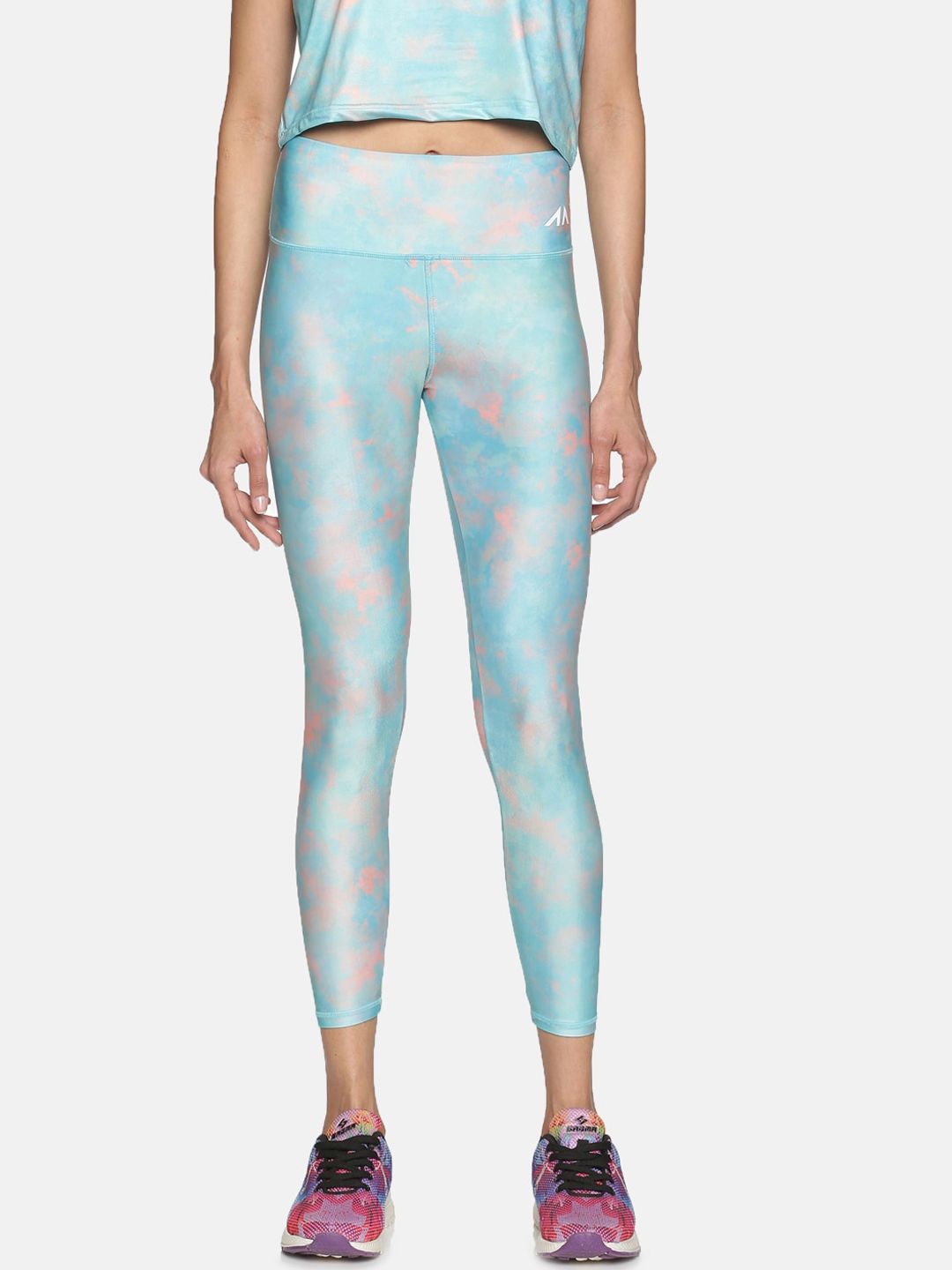 AESTHETIC NATION Women Sea Green & Pink Tie & Dye Mid Rise Slim Fit Gym Tights Price in India