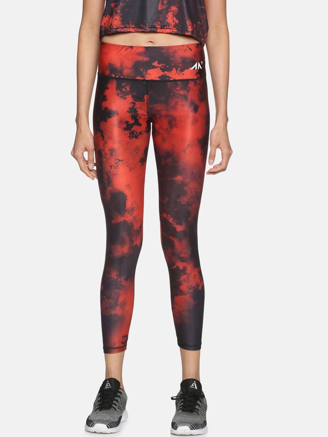 AESTHETIC NATION Women Red & Black Tie & Dye Mid Rise Slim Fit Gym Tights Price in India