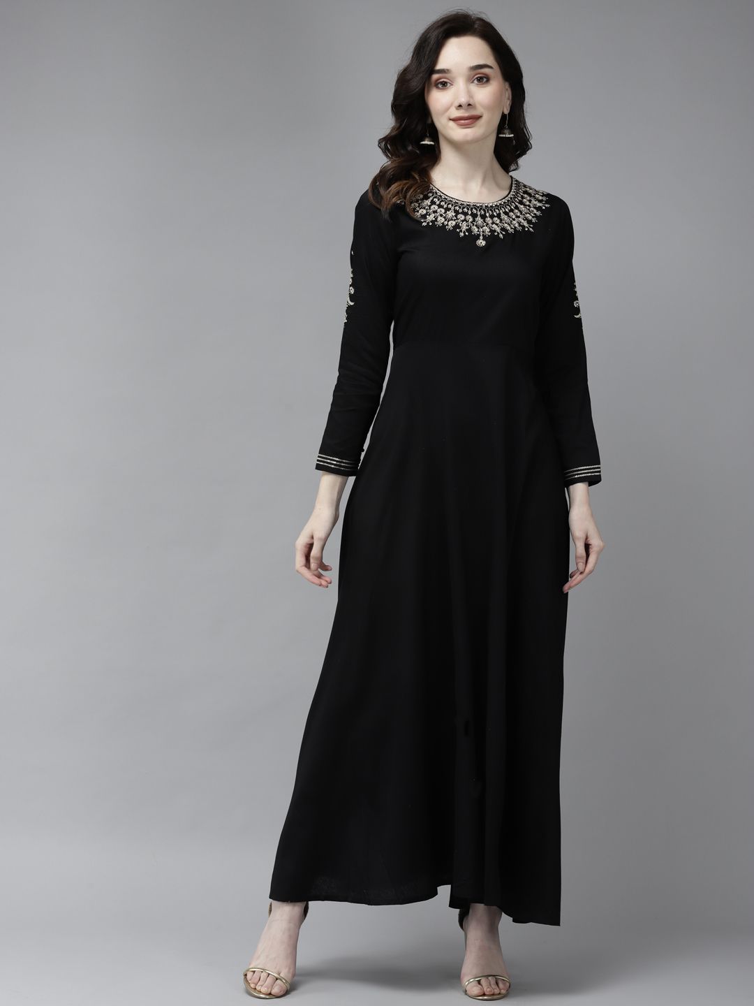 W Black A-Line Maxi Dress Price in India