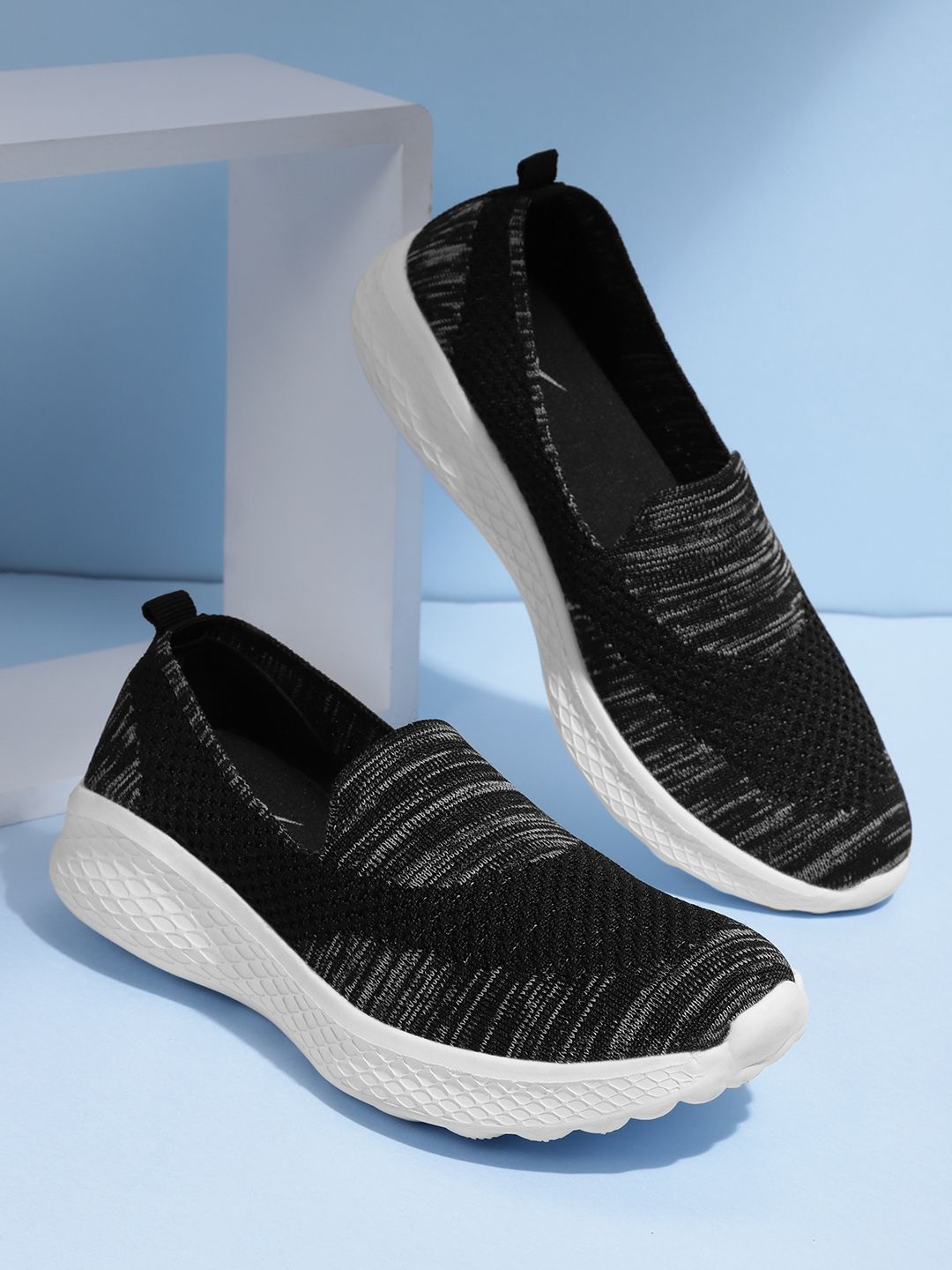 HRX by Hrithik Roshan Women Black & Grey Woven Design Soft Walk Series 2.0 Socks Shoes Price in India