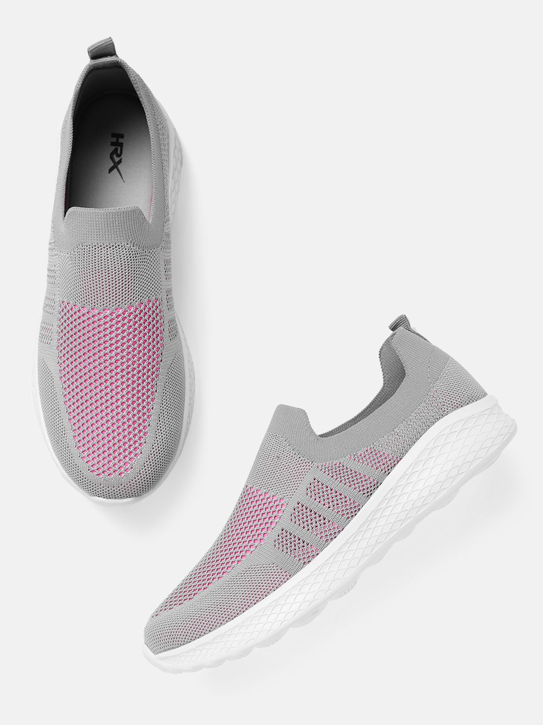 HRX by Hrithik Roshan Women Grey & Pink Woven Design Soft Walk Series 2.0 Socks Shoes Price in India