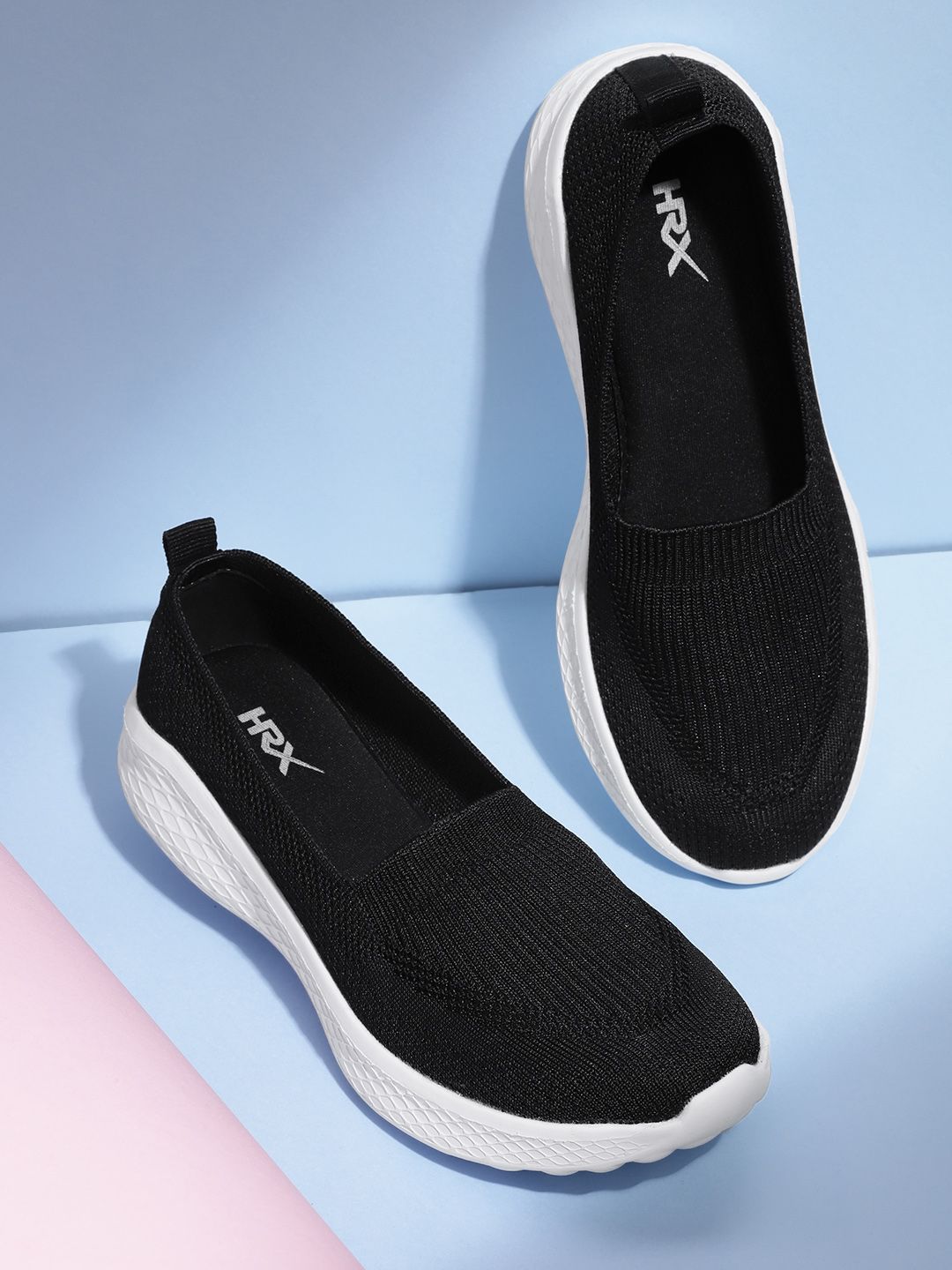 HRX by Hrithik Roshan Women Black Woven Design Soft Walk Series 2.0 Socks Shoes Price in India