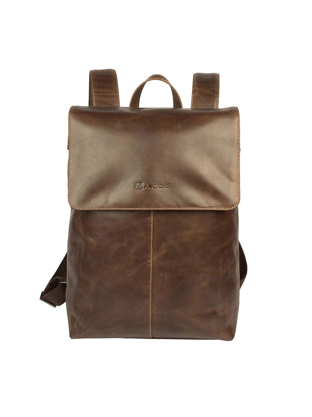 ARCADIO Unisex Brown Solid Leather Backpack Price in India