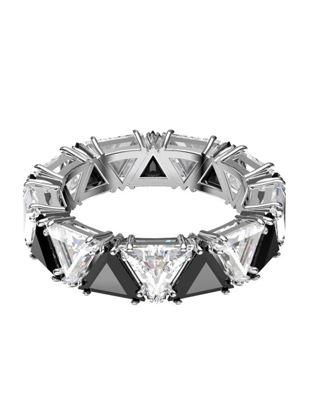 SWAROVSKI Black & White Rhodium-Plated Triangle Cut Crystal-Studded Millenia Cocktail Ring Price in India