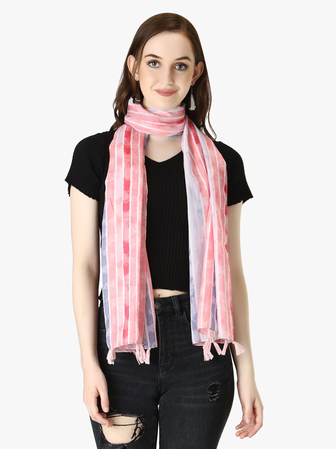 Adwitiya Collection Women Pink & Blue Striped Stole Price in India