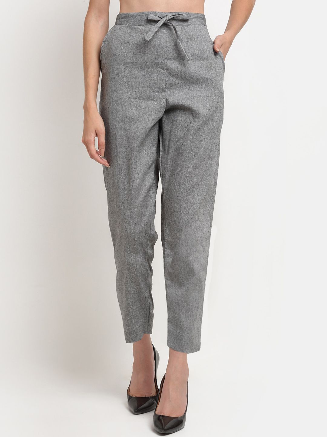 TAG 7 Women Grey Straight Fit Peg Trousers Price in India